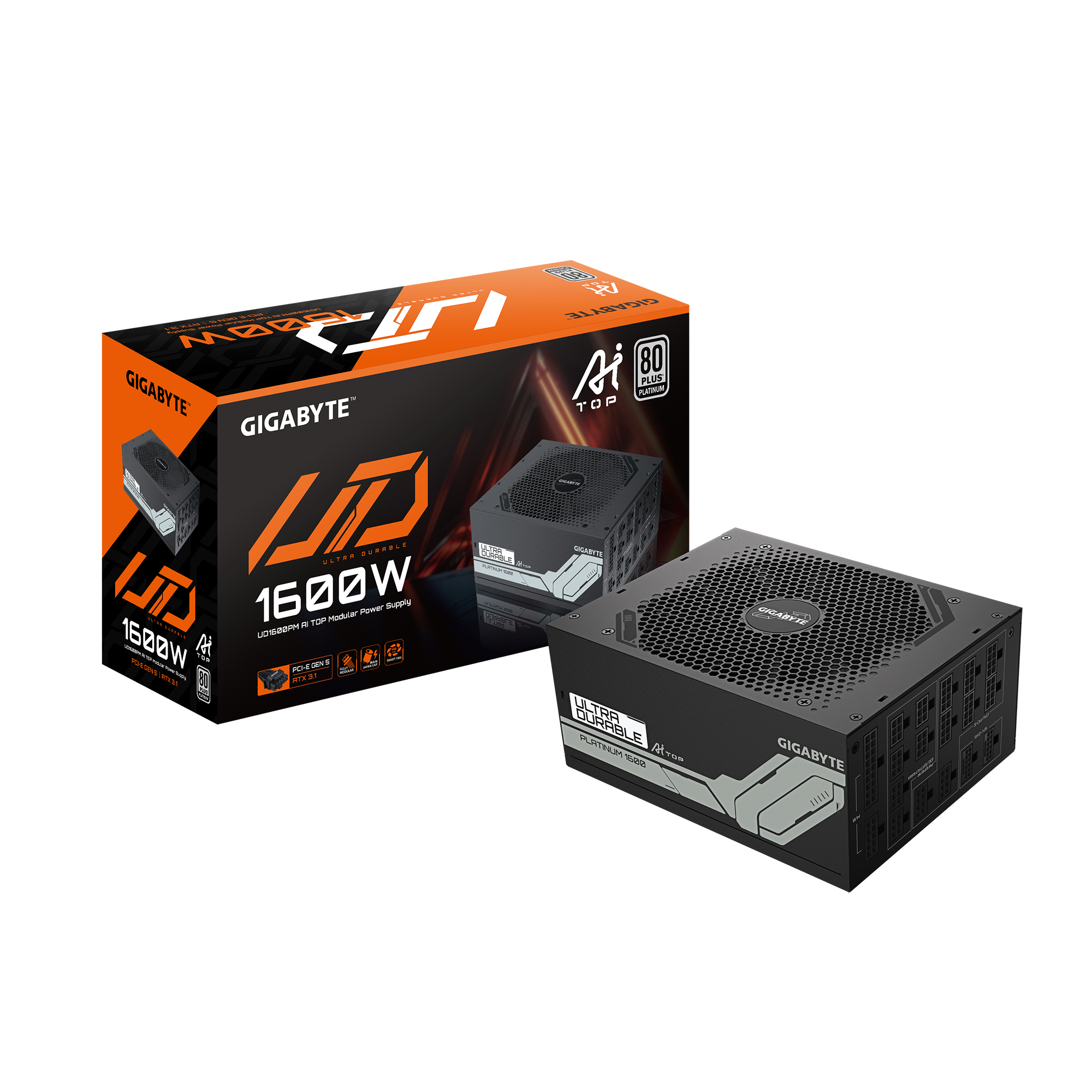 UD1600PM PG5 AI TOP Bloc d'Alimentation - PCIe 5.0, 80 PLUS Platinum, Design entièrement modulaire, Ventilateur 120 mm, Compatible ATX 3.1, Prise EU