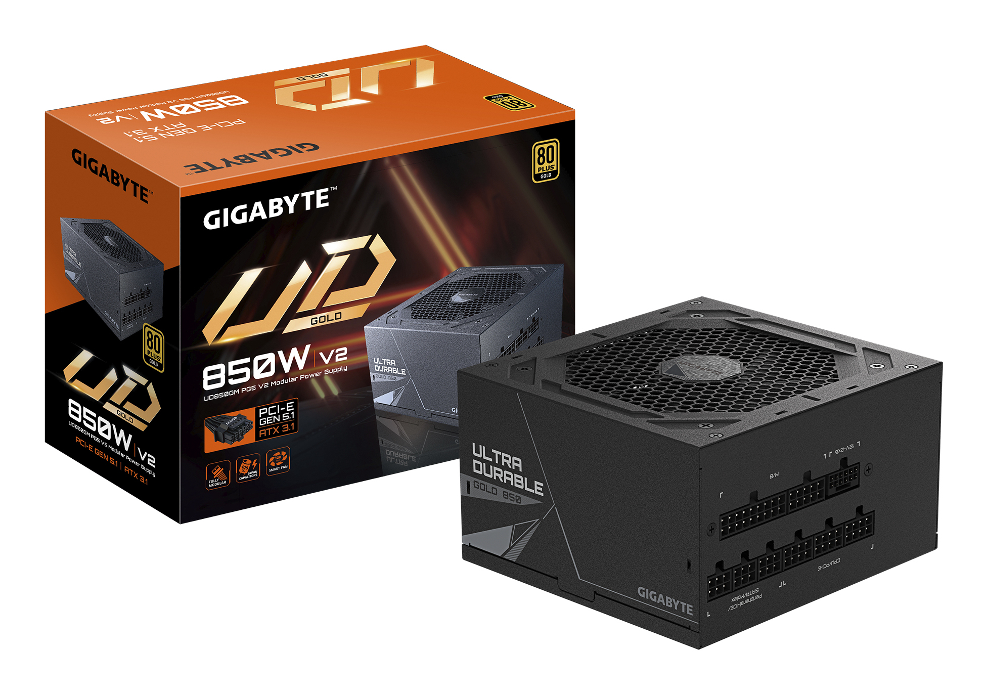 UD850GM PG5 V2 Bloc d’Alimentation – PCIe Gen 5.1, 80 PLUS Gold, Conception entièrement modulaire, Ventilateur 120 mm, Compatible ATX 3.1, Prise EU