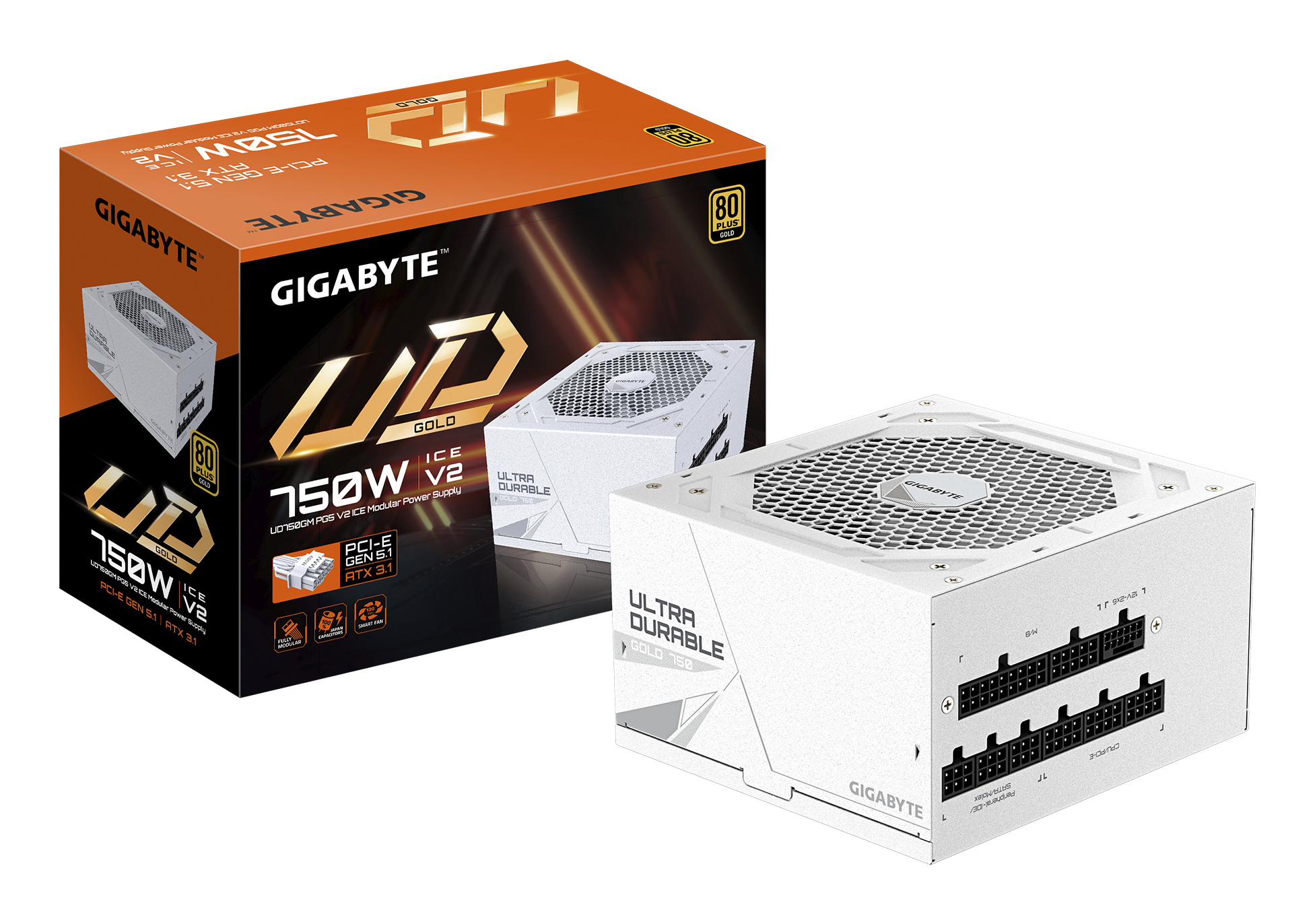 UD750GM PG5 V2 ICE Bloc d’Alimentation – PCIe Gen 5.1, 80 PLUS Gold, Conception entièrement modulaire, Ventilateur 120 mm, Compatible ATX 3.1, Prise EU
