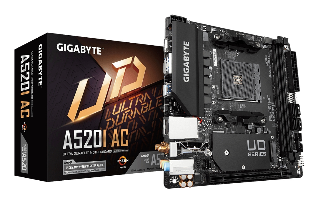 A520I AC Carte Mère - Prend en charge les processeurs AMD Ryzen 5000 Series AM4, 6 phases VRM numériques, jusqu'à 5300MHz DDR4 (OC), 1xPCIe 3.0 M.2, WIFI, GbE LAN, USB 3.2 Gen1