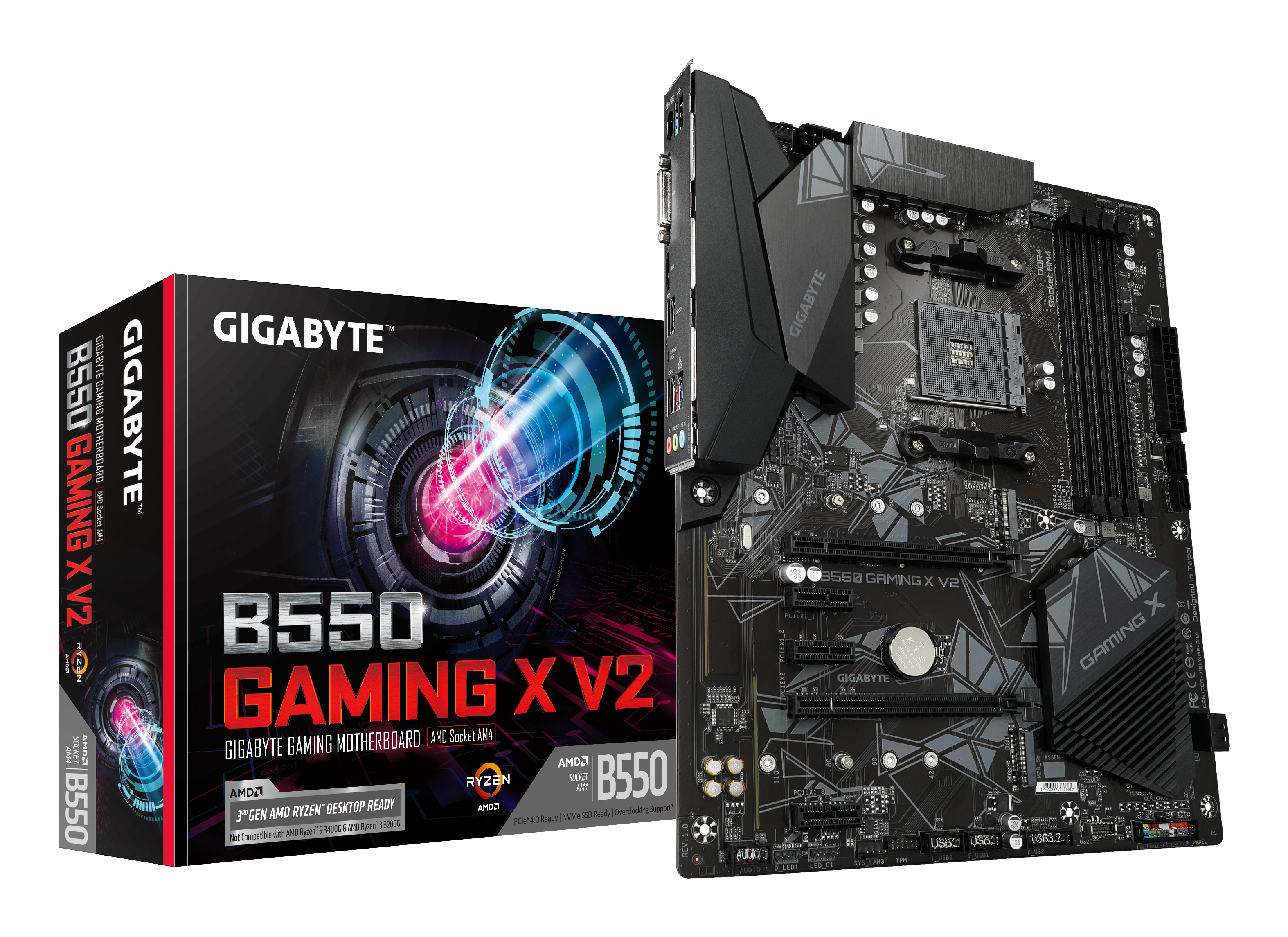 B550 Gaming X V2 Carte mère - Processeurs AMD Ryzen 5000, VRM 10+3 phases, jusqu'à 4733 MHz DDR4, 1xPCIe 4.0 + 1xPCIe 3.0 M.2, LAN 1GbE, USB 3.2 Gen 2