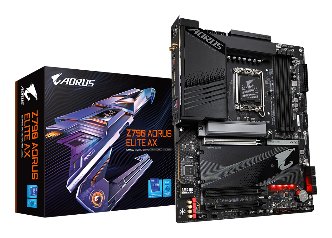 Z790 AORUS ELITE AX Carte Mère - Prend en charge les processeurs Intel Core 14e génération, 16*+2+1 Phases VRM Numérique, jusqu'à 7600MHz DDR5 (OC), 4xPCIe 4.0 M.2, Wi-Fi 6E, 2.5GbE LAN, USB 3.2 Gen 2x2