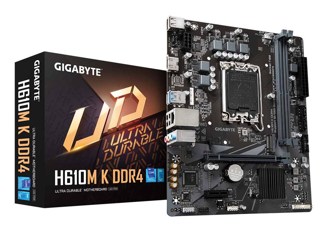 H610M K DDR4 Carte mère - Compatible avec processeurs Intel Core 14th Gen CPUs, 3+1+1 Phases Hybrid Power Design, up to 3200MHz DDR4, 1xPCIe 3.0 M.2, GbE LAN, USB 3.2 Gen 1