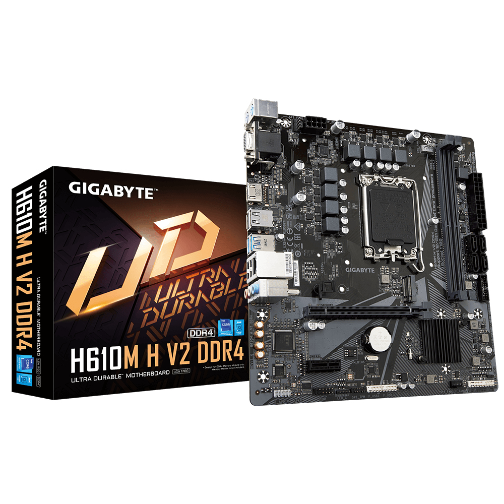 H610M H V2 DDR4 Carte mère - Compatible avec processeurs Intel Core 14th CPUs, 6+1+1 Hybrid Digital VRM, up to 3200MHz DDR4 (OC), 1xPCIe 3.0 M.2, GbE LAN, USB 3.2 Gen 1