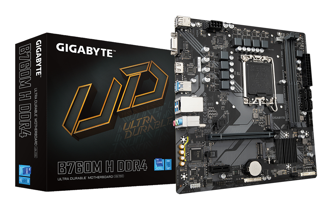 B760M H DDR4 Carte Mère - Prend en charge les processeurs Intel Core 14e génération, VRM numérique 6+1+1 phases, jusqu'à 3200MHz DDR4 (OC), 2xPCIe 4.0 M.2, GbE LAN, USB 3.2 Gen1