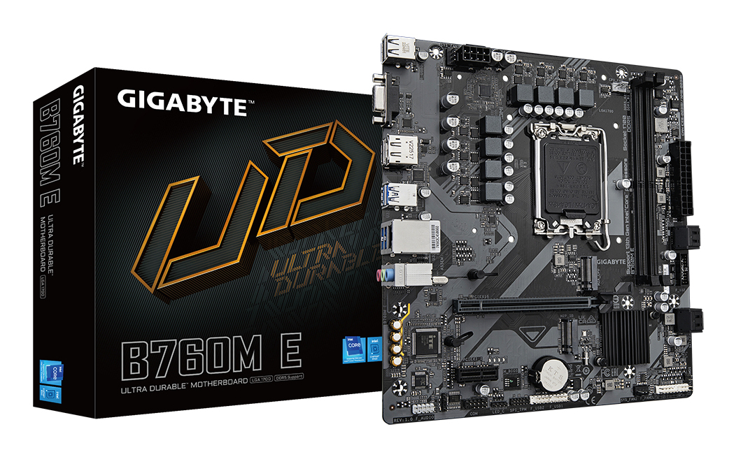 B760M E Carte mère - Compatible avec les processeurs Intel Core 14ᵉ génération, VRM 6+1+1 phases, jusqu'à 7200 MHz DDR5 (OC), 2xPCIe 4.0 M.2, LAN 1 GbE, USB 3.2 Gen 1