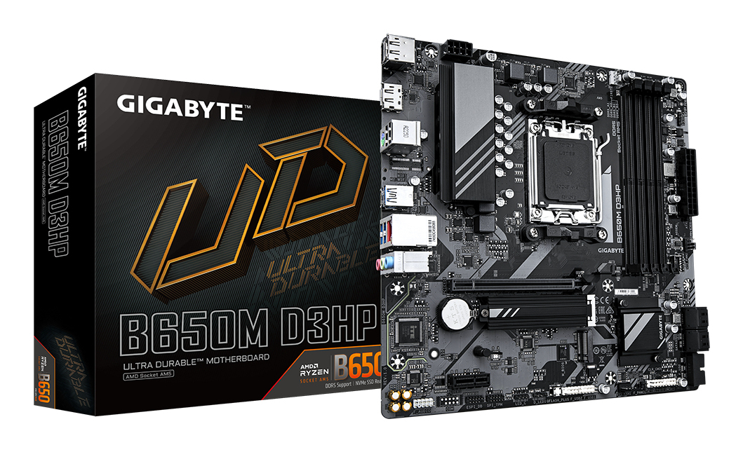 B650M D3HP Carte mère - AMD Ryzen série 9000, VRM 5+2+2 phases, jusqu'à 7600 MHz DDR5 (OC), 2xPCIe 4.0 M.2, LAN 2,5 GbE, USB 3.2 Gen 1