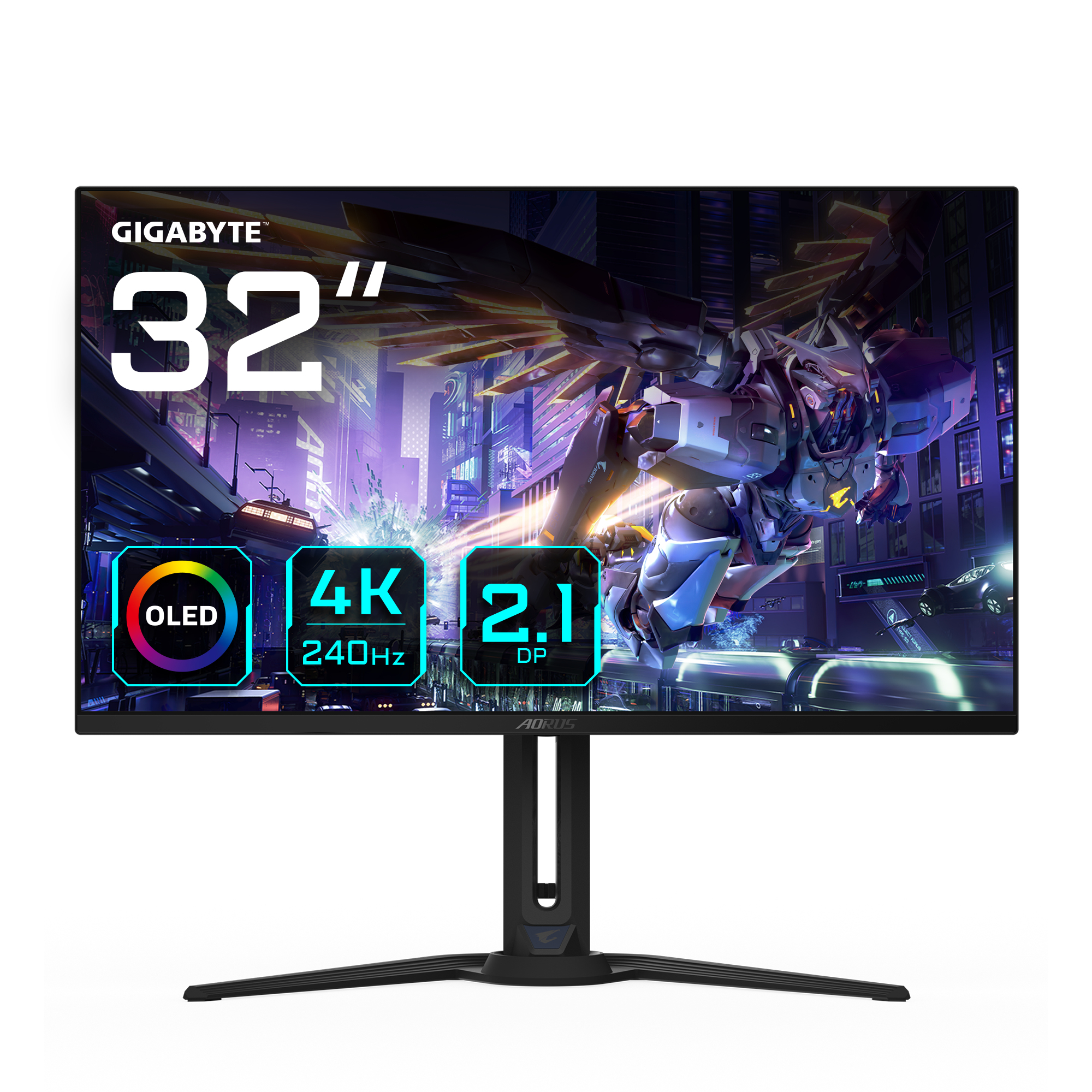 Écran de jeu AORUS FO32U2P OLED de 32” - 3840 x 2160 (UHD), 240Hz, 0,03ms, 250 cd/m², KVM, FreeSync Premium Pro, DisplayHDR True Black 400, DisplayPort 2.1