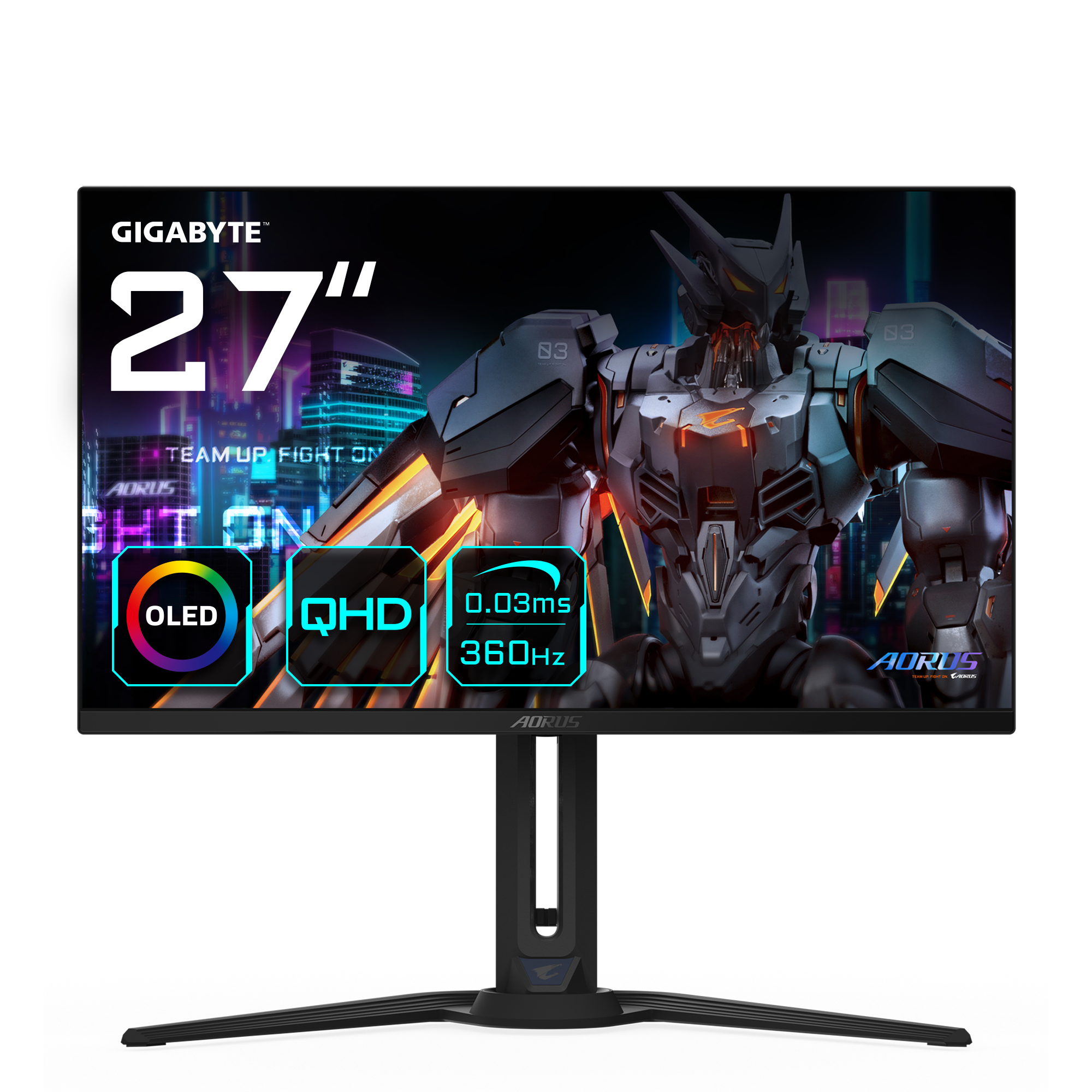 Écran de jeu AORUS FO27Q3 OLED de 27” - 2560 x 1440 (QHD), 360Hz, 0.03ms, KVM, 250 cd/m², FreeSync Premium Pro, DisplayHDR True Black 400, HDMI 2.1