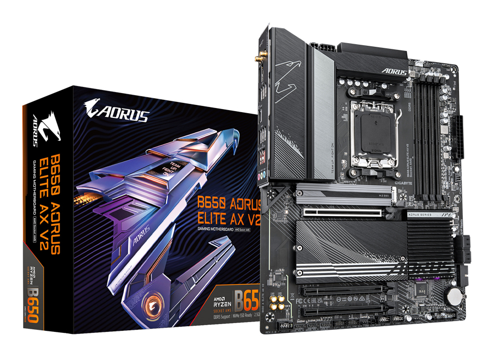 B650 AORUS ELITE AX V2 Carte mère - AMD Ryzen série 9000, VRM 12+2+2 phases, jusqu'à 8000 MHz DDR5 (OC), 1xPCIe 5.0 + 2xPCIe 4.0 M.2, LAN 2,5 GbE, WIFI 6E, USB 3.2 Gen 2