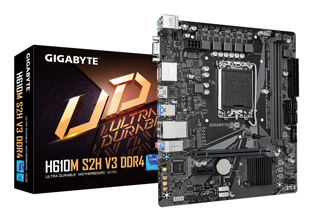 H610M S2H V3 DDR4 Carte mère - Compatible avec processeurs Intel Core 14th CPUs, 4+1+1 Hybrid Digital VRM, up to 3200MHz DDR4, 1xPCIe 3.0 M.2, GbE LAN , USB 3.2 Gen 1