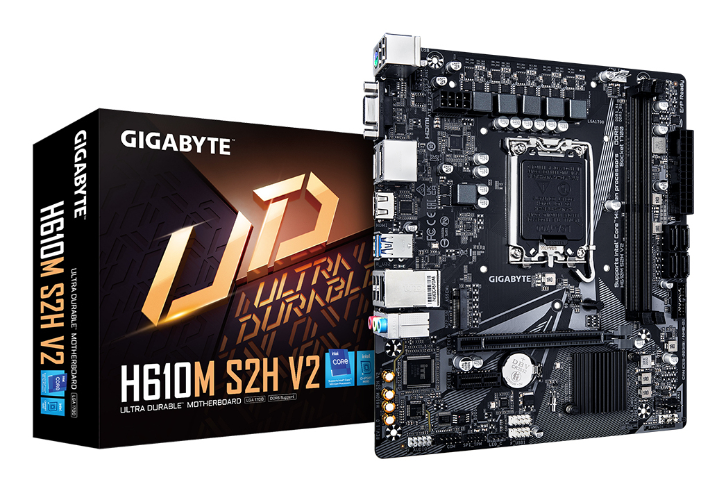 H610M S2H V2 Carte mère - Prend en charge les processeurs Intel Core 14e génération, VRM numérique hybride 4+1+1 phases, jusqu'à 5600MHz DDR5, 1xPCIe 3.0 M.2, LAN GbE, USB 3.2 Gen 1