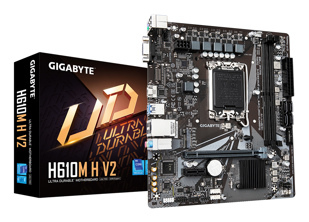 H610M H V2 Carte mère - Compatible avec processeurs Intel Core 14th CPUs, 4+1+1 Hybrid Digital VRM, up to 5600MHz DDR5, 1xPCIe 3.0 M.2, GbE LAN, USB 3.2 Gen 1
