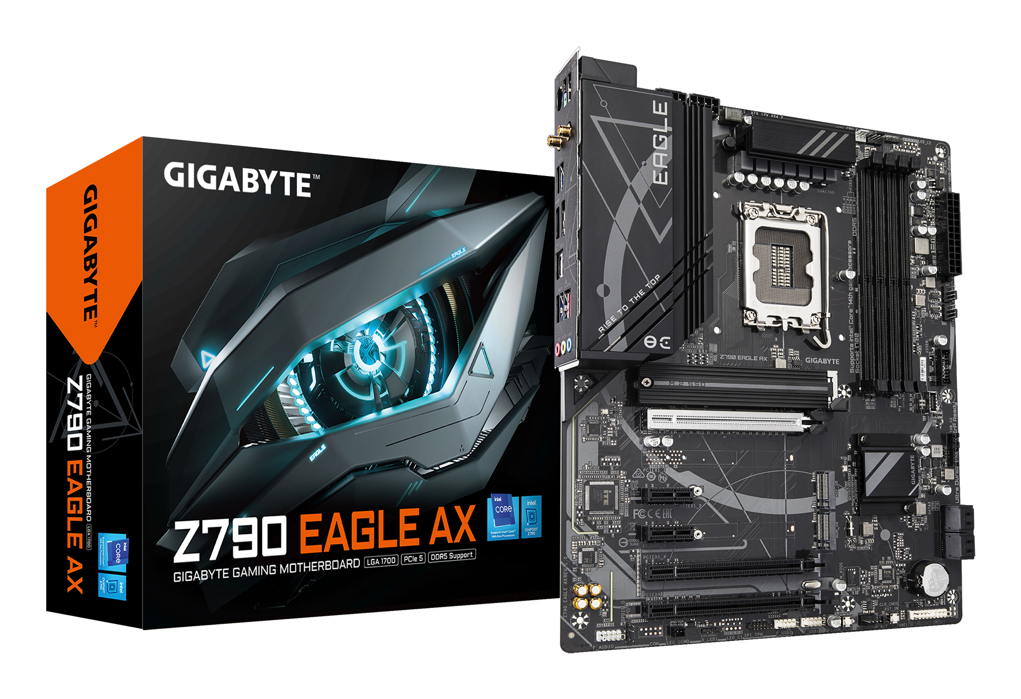 Z790 EAGLE AX Carte mère - Prend en charge les processeurs Intel Core de 14e génération, VRM numérique 12+1+1 phases, jusqu'à 7600 MHz DDR5 (OC), 3xPCIe 4.0 M.2, Wi-Fi 6E, LAN 2.5GbE, USB 3.2 Gen 2