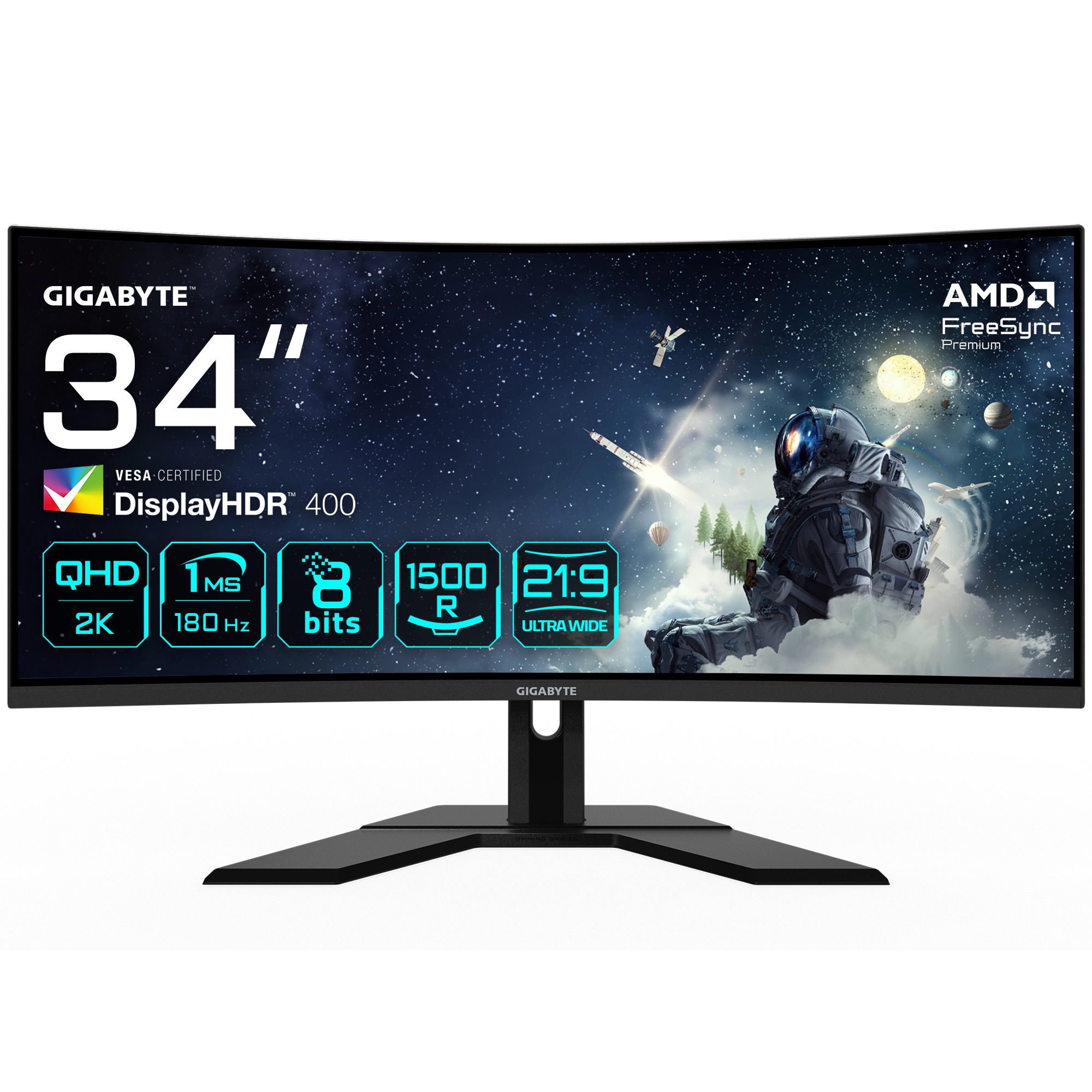 G34WQCP Moniteur de Jeu Incurvé UWQHD 34" - 3440 x 1440, 1500R, 180Hz, 1ms, 350 cd/m², AMD FreeSync Premium, DisplayHDR 400, HDMI 2.0, DisplayPort 1.4