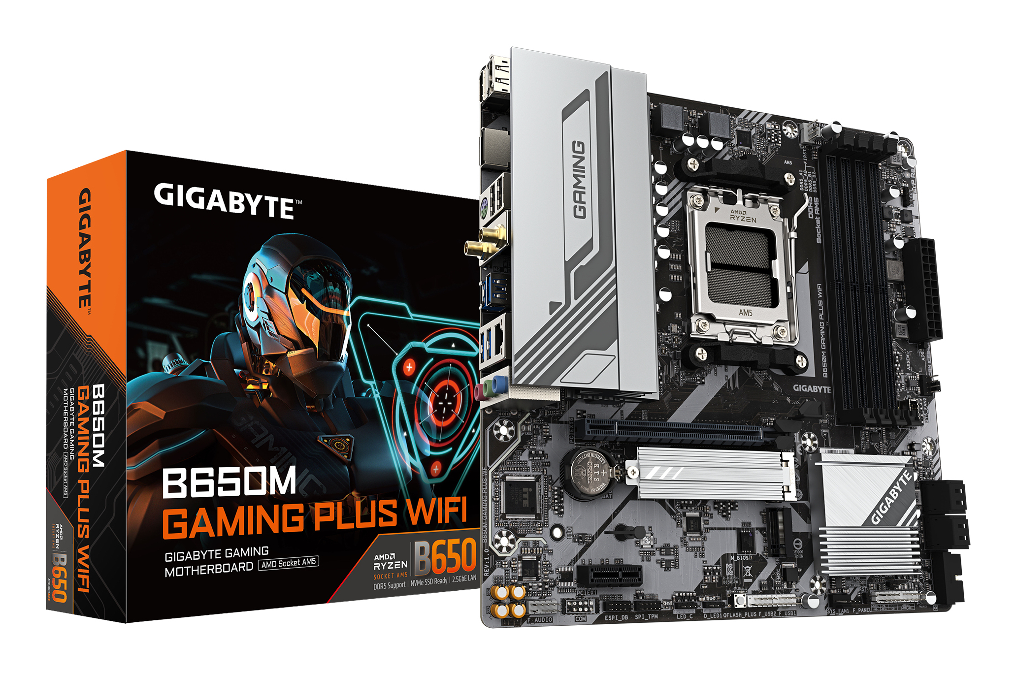 B650M GAMING PLUS WIFI Carte mère - Processeurs AMD Ryzen 9000, VRM 5+2+2 phases, jusqu'à 8000 MHz DDR5, 2xPCIe 4.0 M.2, LAN 2.5GbE, WIFI 6E, USB 3.2 Gen 1