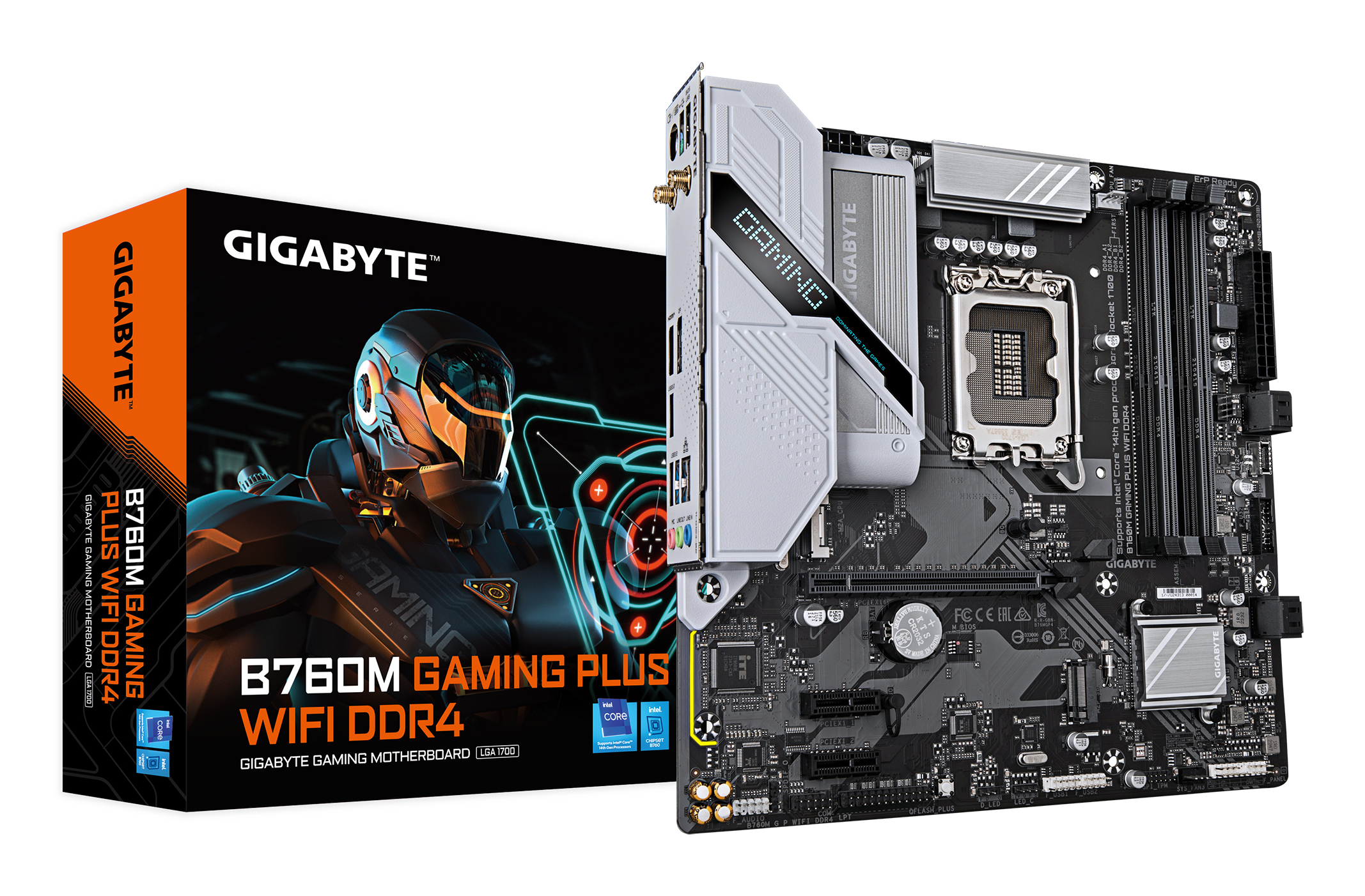B760M GAMING PLUS WIFI DDR4 Carte mère - Compatible avec les processeurs Intel Core de 14e génération, VRM 4+1+1 phases, jusqu'à 5333 MHz DDR4 (OC), 2xPCIe 4.0 M.2, Wi-Fi 6, LAN 1 GbE, USB 3.2 Gen 1