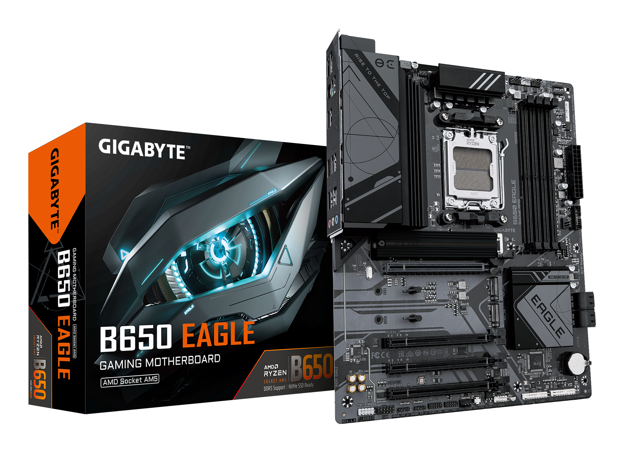 B650 EAGLE Carte mère - AMD Ryzen série 9000, VRM 12+2+2 phases, jusqu'à 7600 MHz DDR5 (OC), 1xPCIe 5.0 + 2xPCIe 4.0 M.2, LAN GbE, USB 3.2 Gen 2