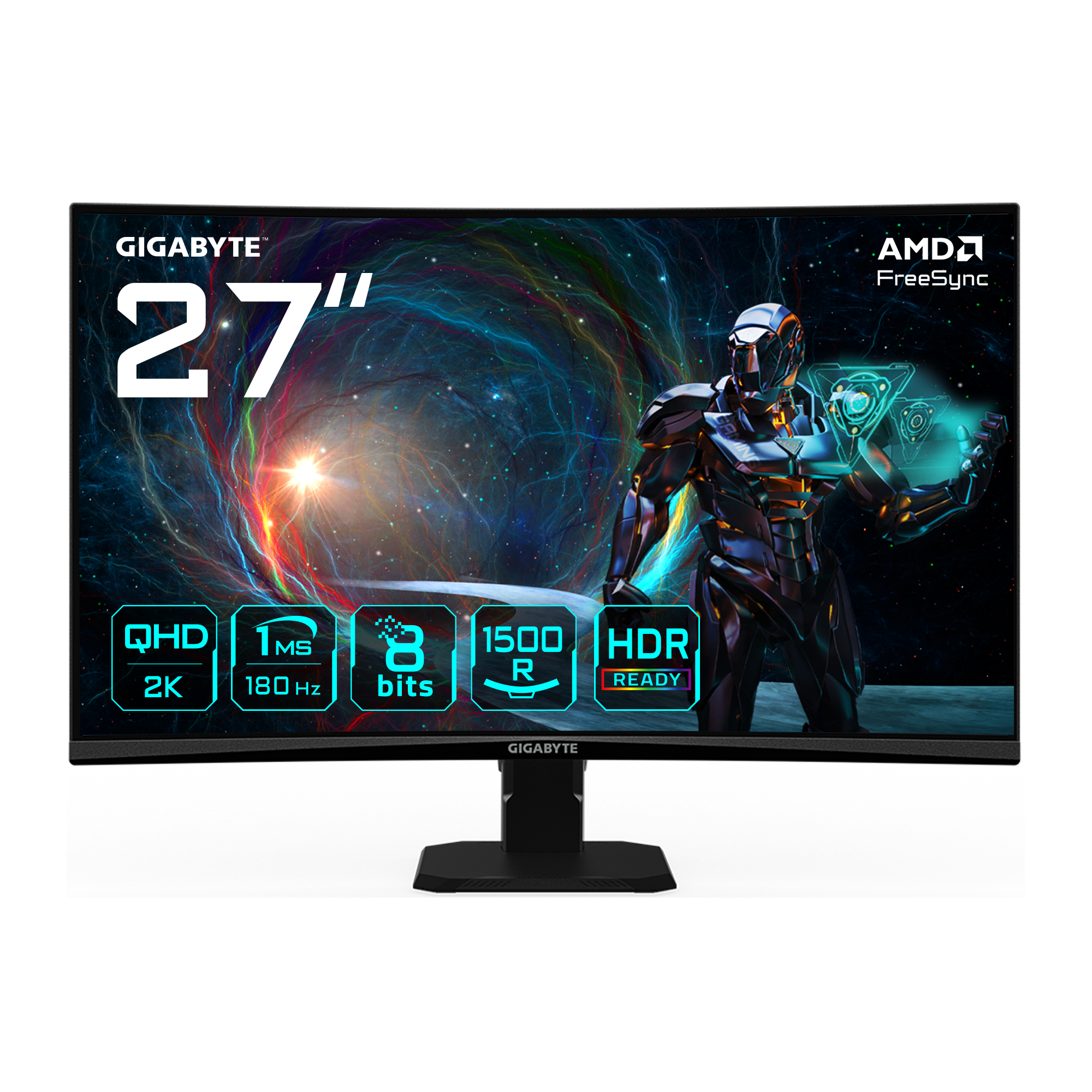 GS27QCA 27" Moniteur Gaming Incurvé QHD - 2560 x 1440, 180Hz, 1ms, 250 cd/m², FreeSync, HDR Ready, HDMI 2.0, DisplayPort 1.4