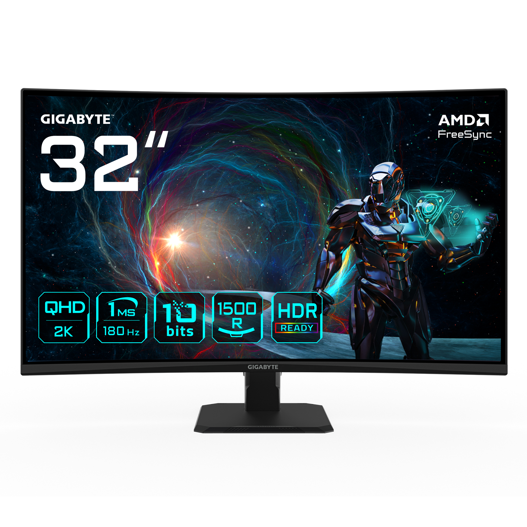 GS32QCA 31,5" Moniteur Gaming Incurvé QHD - 2560 x 1440, 180Hz, 1ms, 250 cd/m², FreeSync, HDR Ready, HDMI 2.0, DisplayPort 1.4