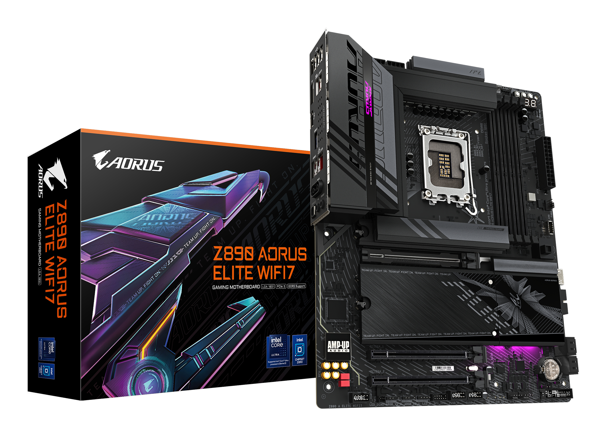 Carte mère Z890 AORUS ELITE WIFI7 - Prend en charge les processeurs Intel Core Ultra (Série 2), VRM à 16+1+2 phases, jusqu'à 8800MHz DDR5 (OC), 1xPCIe 5.0 + 3xPCIe 4.0, Wi-Fi 7, LAN 2.5GbE, Thunderbolt 4