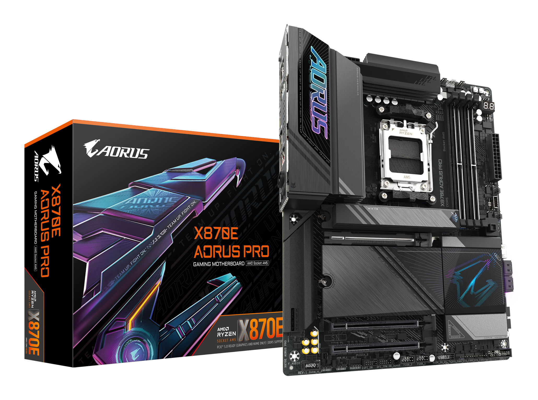 X870E AORUS PRO Carte Mère - Prend en charge les processeurs AMD Ryzen 9000, 16+2+2 phases VRM numérique, jusqu'à 8000MHz DDR5 (OC), 3xPCIe 5.0 + 1xPCIe 4.0, Wi-Fi 7, LAN 2.5GbE, USB 4