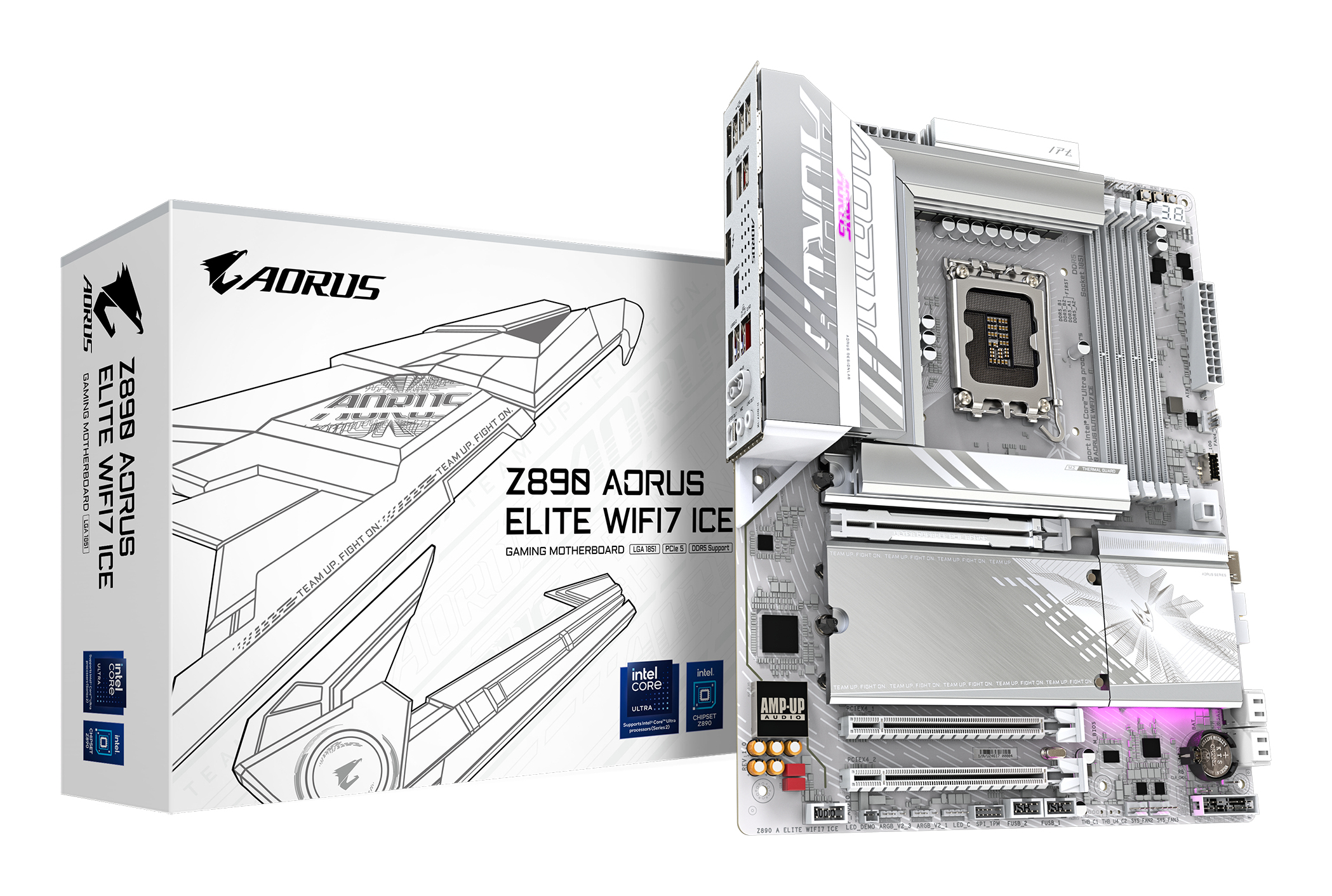 Carte mère Z890 AORUS ELITE WIFI7 ICE - Prend en charge les processeurs Intel Core Ultra (Série 2), VRM à 16+1+2 phases, jusqu'à 8800MHz DDR5 (OC), 1xPCIe 5.0 + 3xPCIe 4.0, Wi-Fi 7, LAN 2.5GbE, Thunderbolt 4