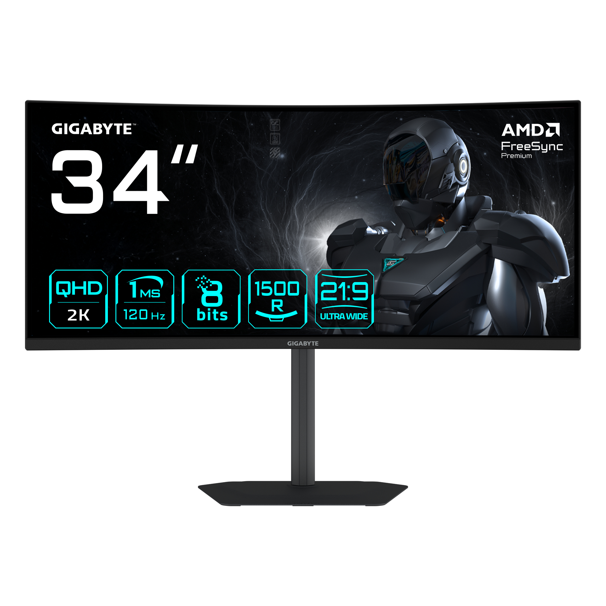 GS34WQCA Écran Gaming Incurvé 34" WQHD – 3440 x 1440, 1500R, 120Hz, 1ms, 300 cd/m², FreeSync Premium, HDR Ready, HDMI 2.0, DisplayPort 1.4