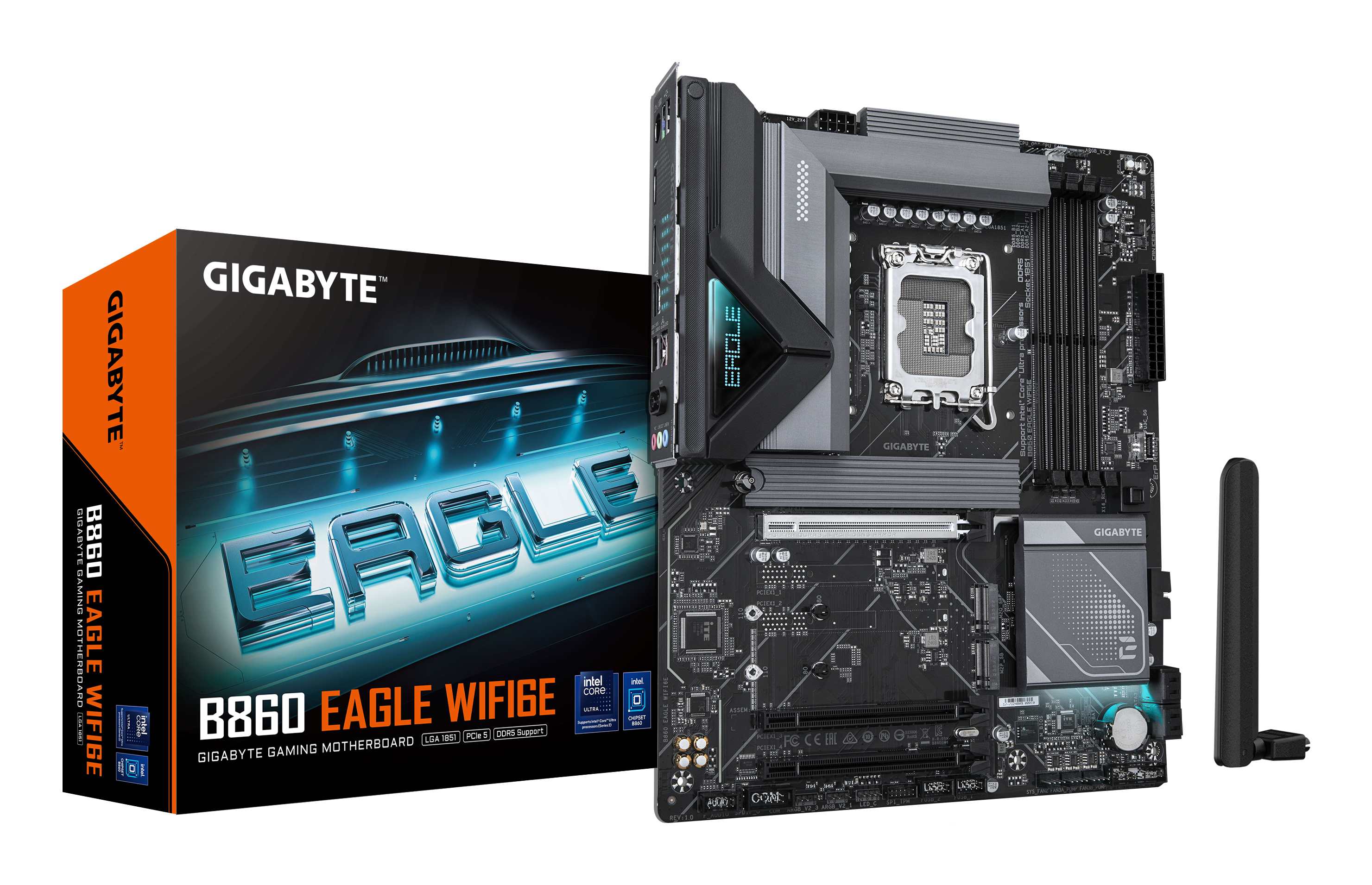 B860 EAGLE WIFI6E Carte mère - Processeurs Intel Core Ultra, VRM 12+1+2+1 phases, jusqu'à 9066MHz DDR5, 1xPCIe 5.0 + 2xPCIe 4.0 M.2, LAN 2,5 GbE, WIFI 6E, USB 3.2 Gen 2x2