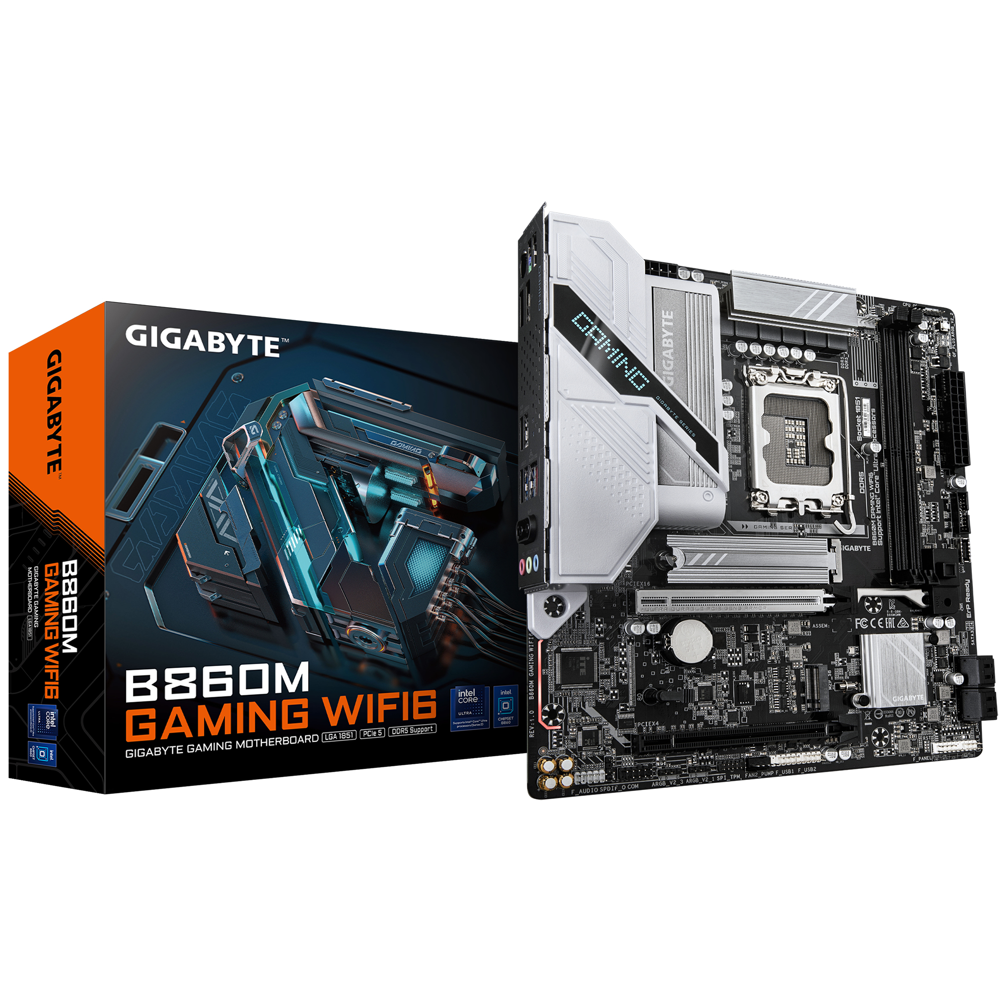 B860M GAMING WIFI6 Carte Mère - Intel Core Ultra Series CPUs, 8+1+2 Phases VRM, jusqu’à 9066MHz DDR5, 1xPCIe 5.0 + 1xPCIe 4.0 M.2, 2.5GbE LAN, WIFI 6, USB 3.2 Gen 1