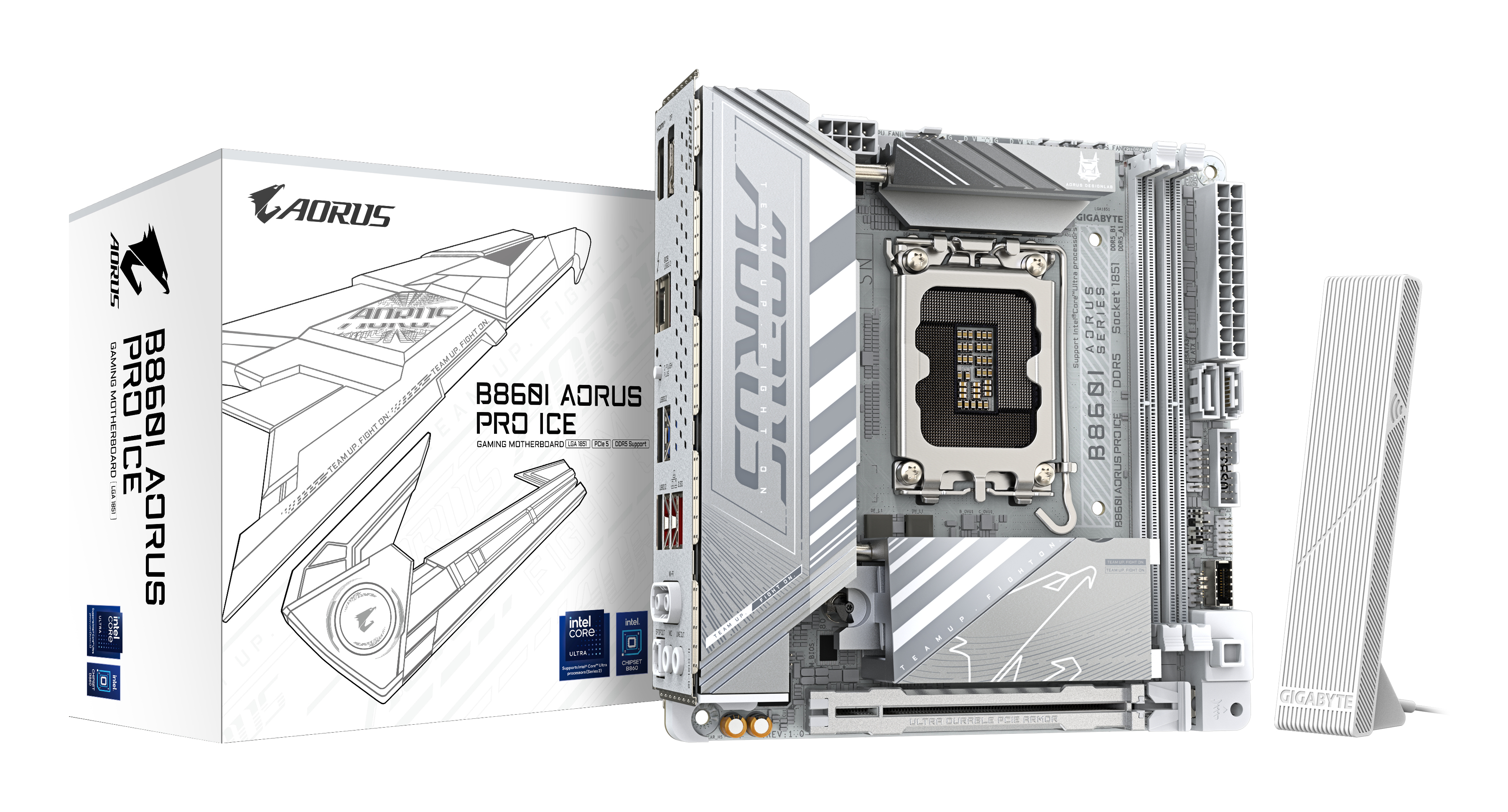B860I AORUS PRO ICE Carte mère - Processeurs Intel Core Ultra, VRM 8+1+2+1 phases, jusqu'à 9200MHz DDR5, 1xPCIe 5.0 + 1xPCIe 4.0 M.2, LAN 2,5 GbE, WIFI 7, Thunderbolt 4