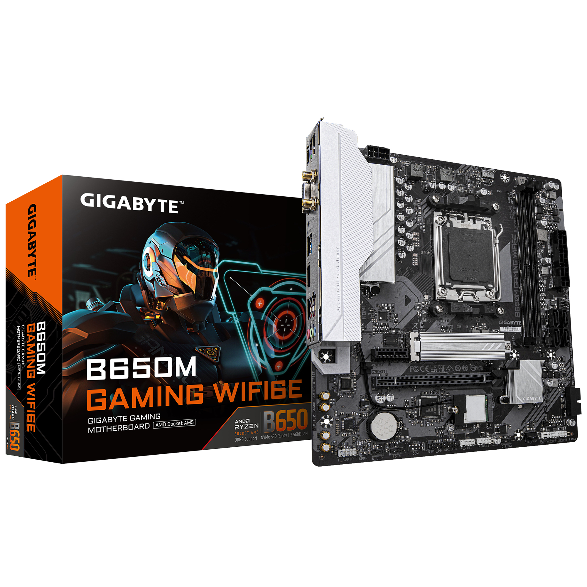 B650M GAMING WIFI6E Carte Mère - Processeurs AMD Ryzen Série 9000, VRM 5+2+2 phases, jusqu'à 6400 MHz DDR5 (OC), 1xPCIe 4.0 M.2, LAN 2,5 GbE, WIFI 6E, USB 3.2 Gen 1