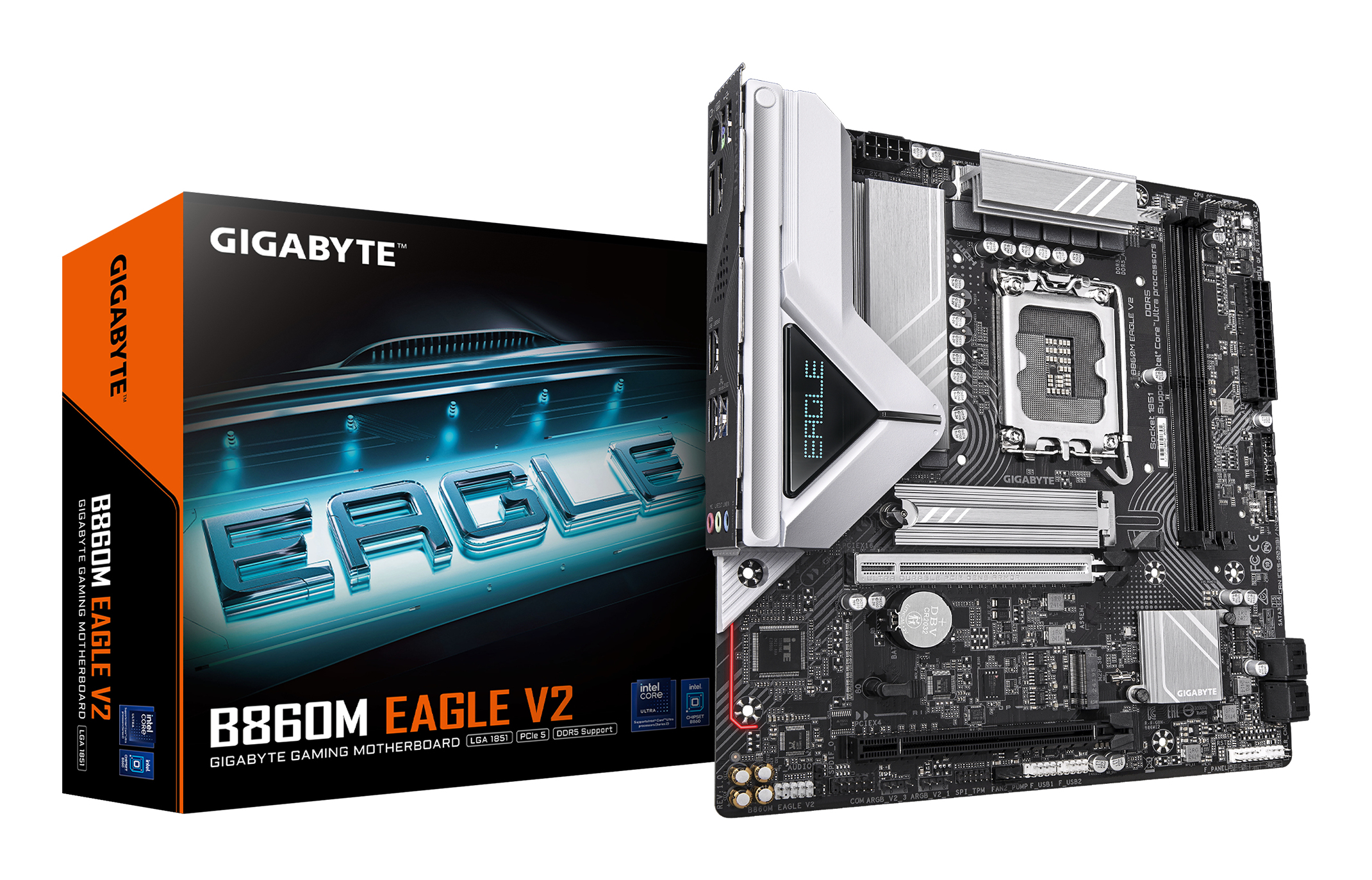 B860M EAGLE V2 Carte mère - Processeurs Intel Core Ultra Series, VRM 6+1+2 phases, jusqu'à 9066 MHz DDR5, 1x M.2 PCIe 5.0 + 1x M.2 PCIe 4.0, LAN 2.5 GbE, USB 3.2 Gen 1
