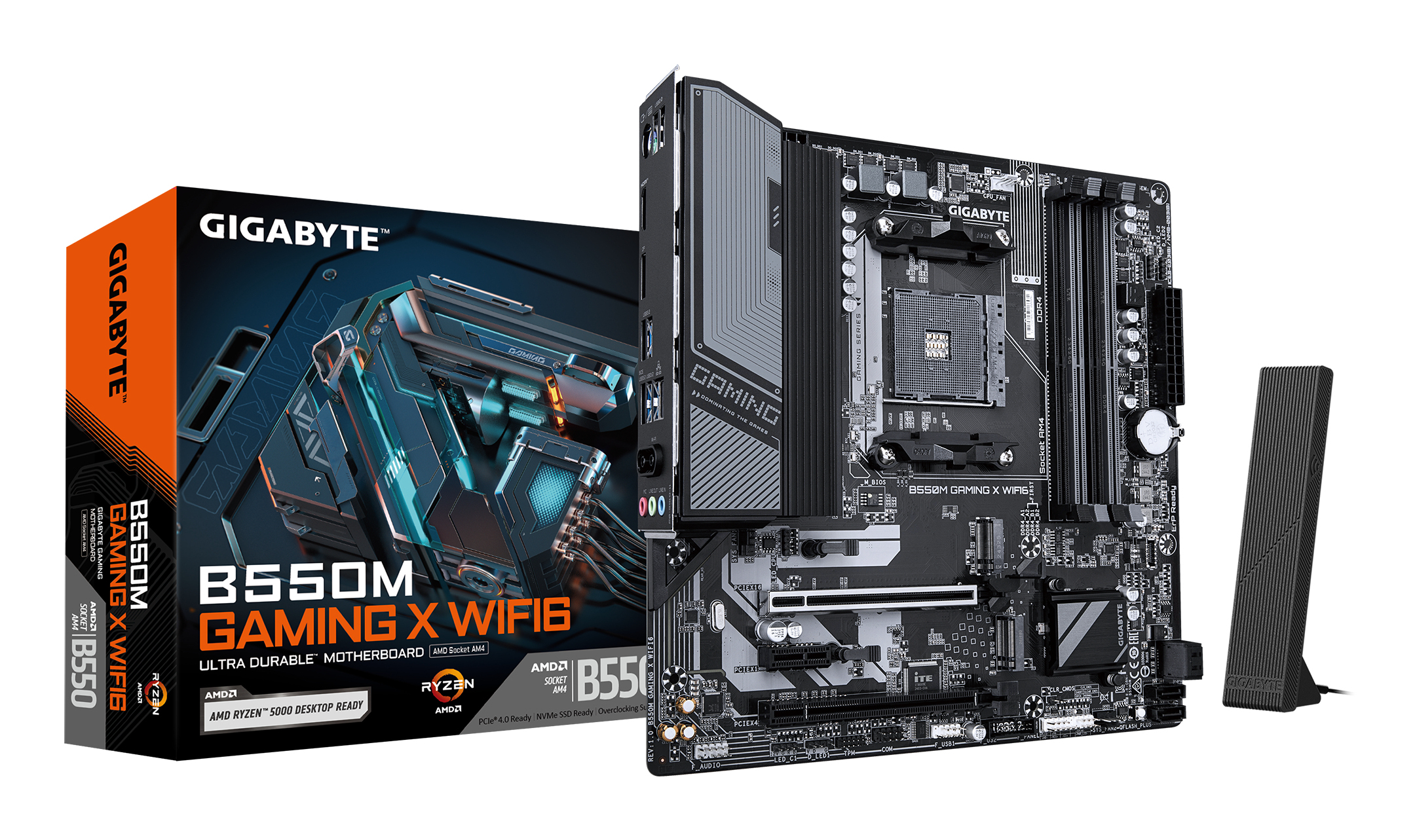 B550M GAMING X WIFI6 Carte mère - Processeurs AMD Ryzen 5000, VRM 5+3 phases, jusqu'à 3200 MHz DDR4, 1x M.2 PCIe 4.0 + 1x M.2 PCIe 3.0, Wi-Fi 6, LAN 1 GbE, USB 3.2 Gen 1