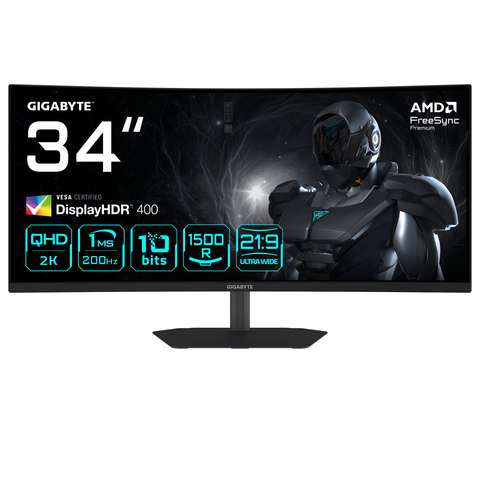 G34WQC2 Moniteur Gaming Incurvé 34” WQHD - 3440 x 1440, 1500R, 200Hz, 1ms, 450 cd/m², AMD FreeSync Premium, DisplayHDR 400, HDMI 2.0, Displayport 1.4