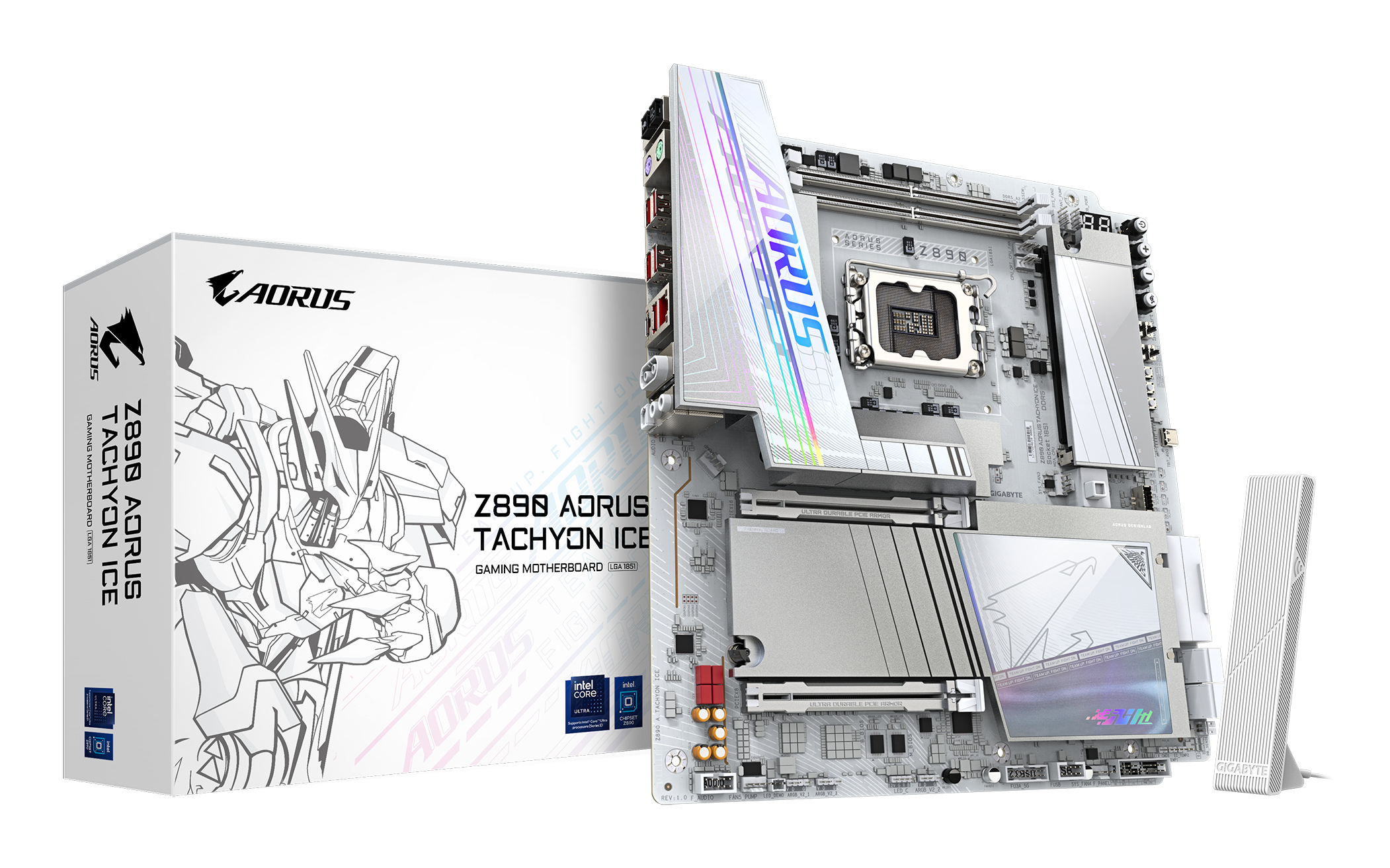 Z890 AORUS TACHYON ICE Carte Mère – Processeurs Intel Core Ultra (série 2), VRM 18+1+2 phases, jusqu’à 9500 MHz DDR5 (O.C), 1 x PCIe 5.0 + 3 x PCIe 4.0, Wi-Fi 7, LAN 5 GbE, USB 3.2 Gen 2x2