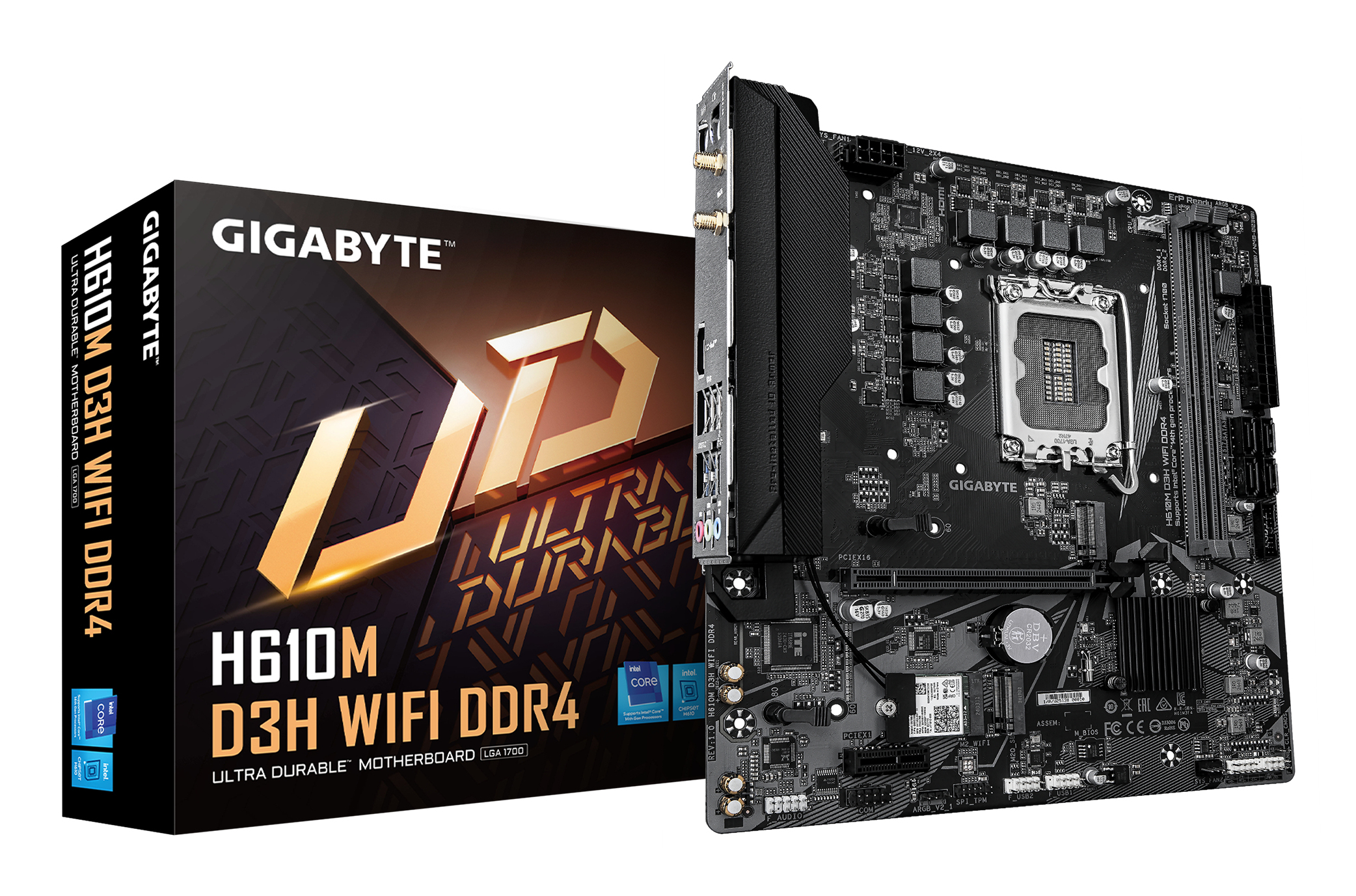 H610M D3H WIFI DDR4 Carte Mère – Compatible avec processeurs Intel Core 14e génération, VRM 6+1+1 phases, jusqu’à 3200 MHz DDR4, 2xPCIe 3.0 M.2, Wi-Fi 5, LAN 1 GbE, USB 3.2 Gen 1