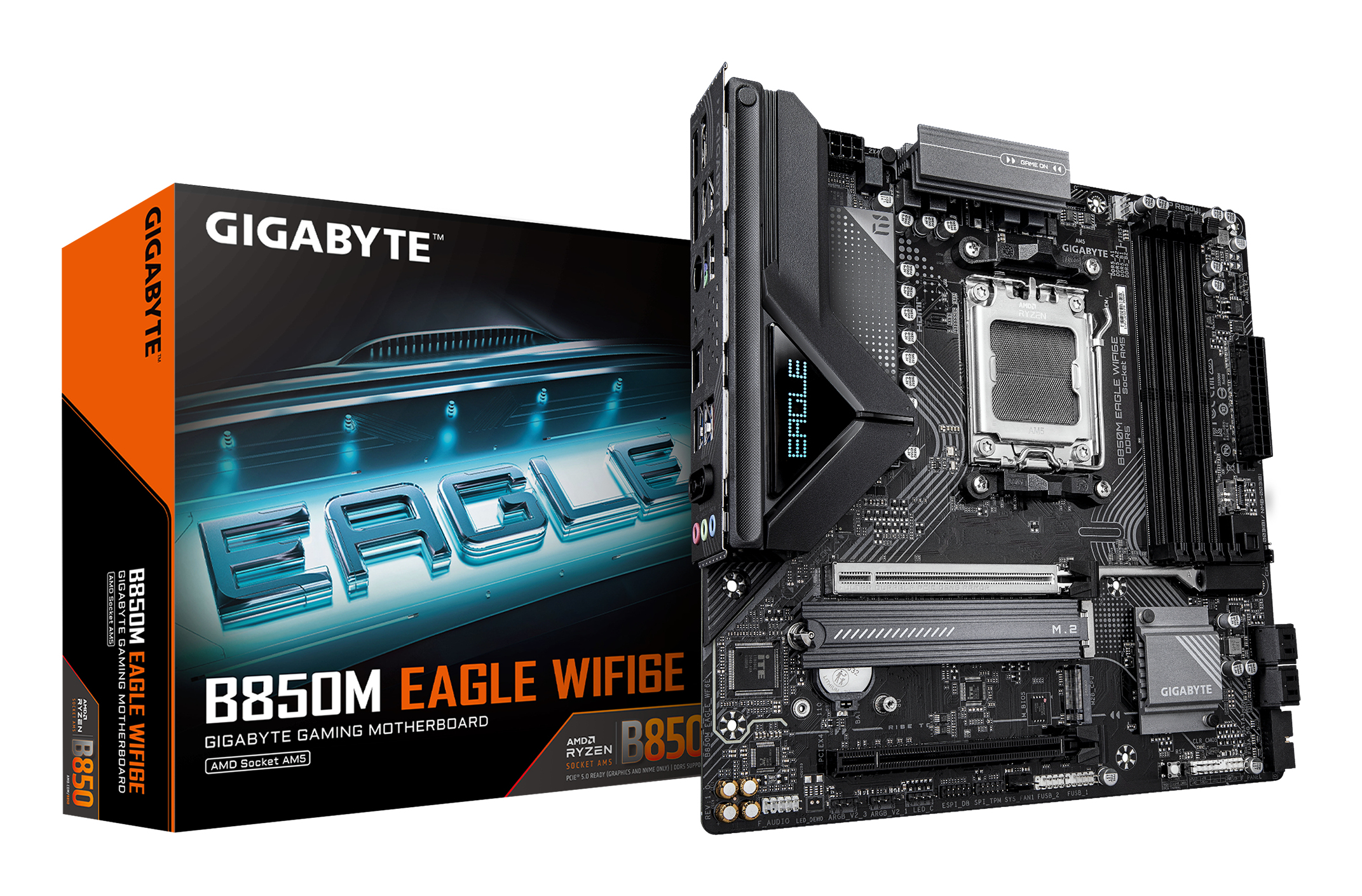 B850M EAGLE WIFI6E Carte Mère - Processeurs AMD Ryzen Série 9000, VRM numérique 8+2+2 phases, jusqu’à 8200MHz DDR5 (OC), 1xPCIe 5.0 + 1xPCIe 4.0 M.2, Wi-Fi 6E, LAN 2.5GbE, USB 3.2 Gen 2