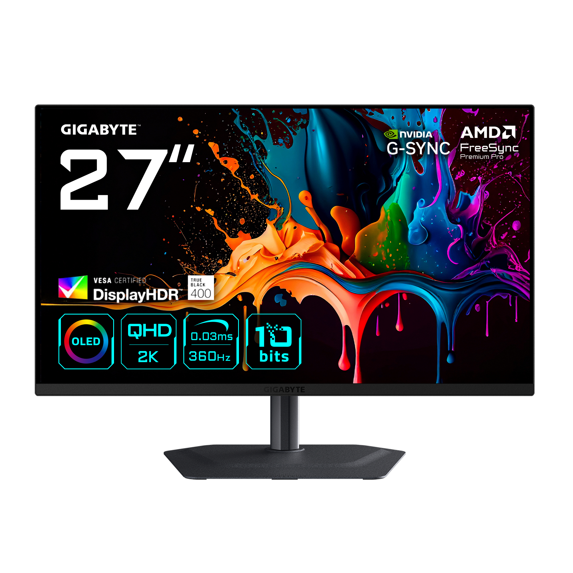 MO27Q3 Moniteur Gaming OLED 27” QHD - 2560 x 1440, 360Hz, 0.03ms, 250 cd/m², G-Sync Compatible, FreeSync Premium Pro, Display HDR True Black 400, HDMI 2.1, DisplayPort 1.4