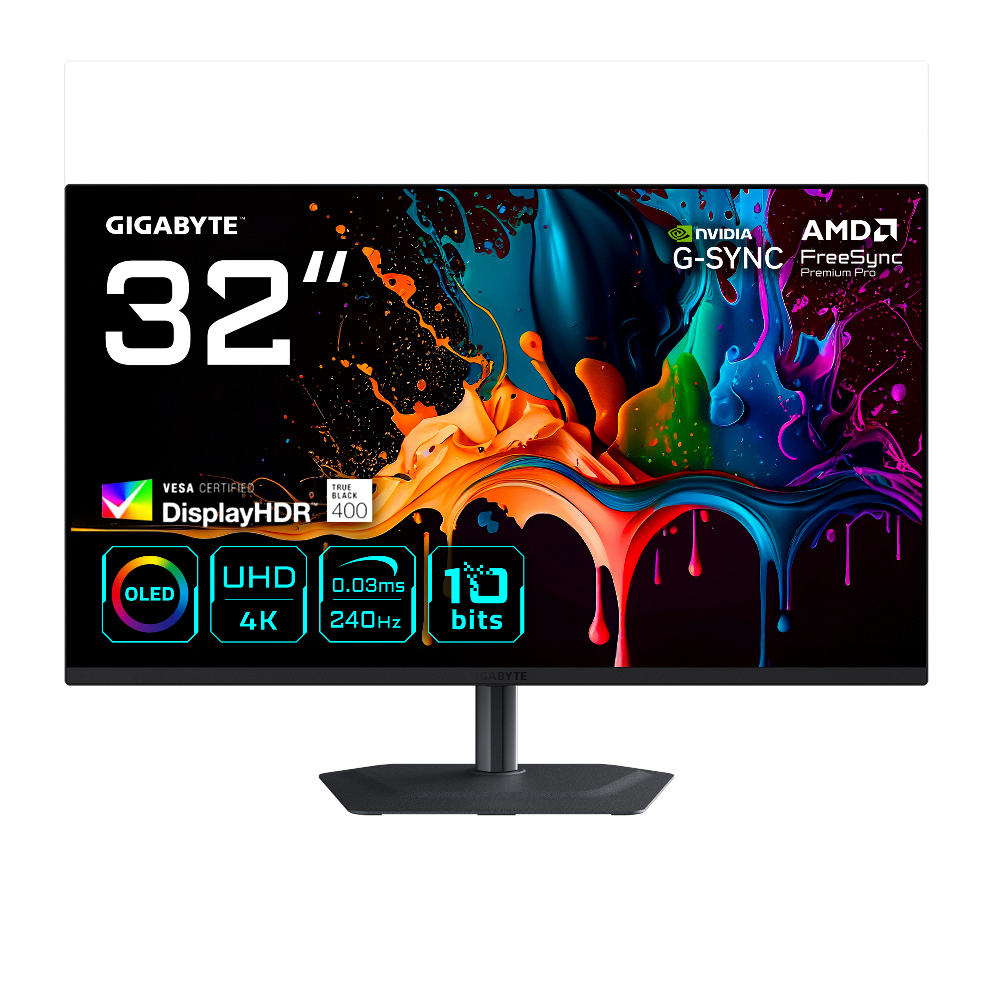 MO32U2 Moniteur Gaming OLED 32” 4K UHD - 3840 x 2160, 240Hz, 0.03ms, 250 cd/m², G-Sync Compatible, FreeSync Premium Pro, Display HDR True Black 400, HDMI 2.1, DisplayPort 1.4