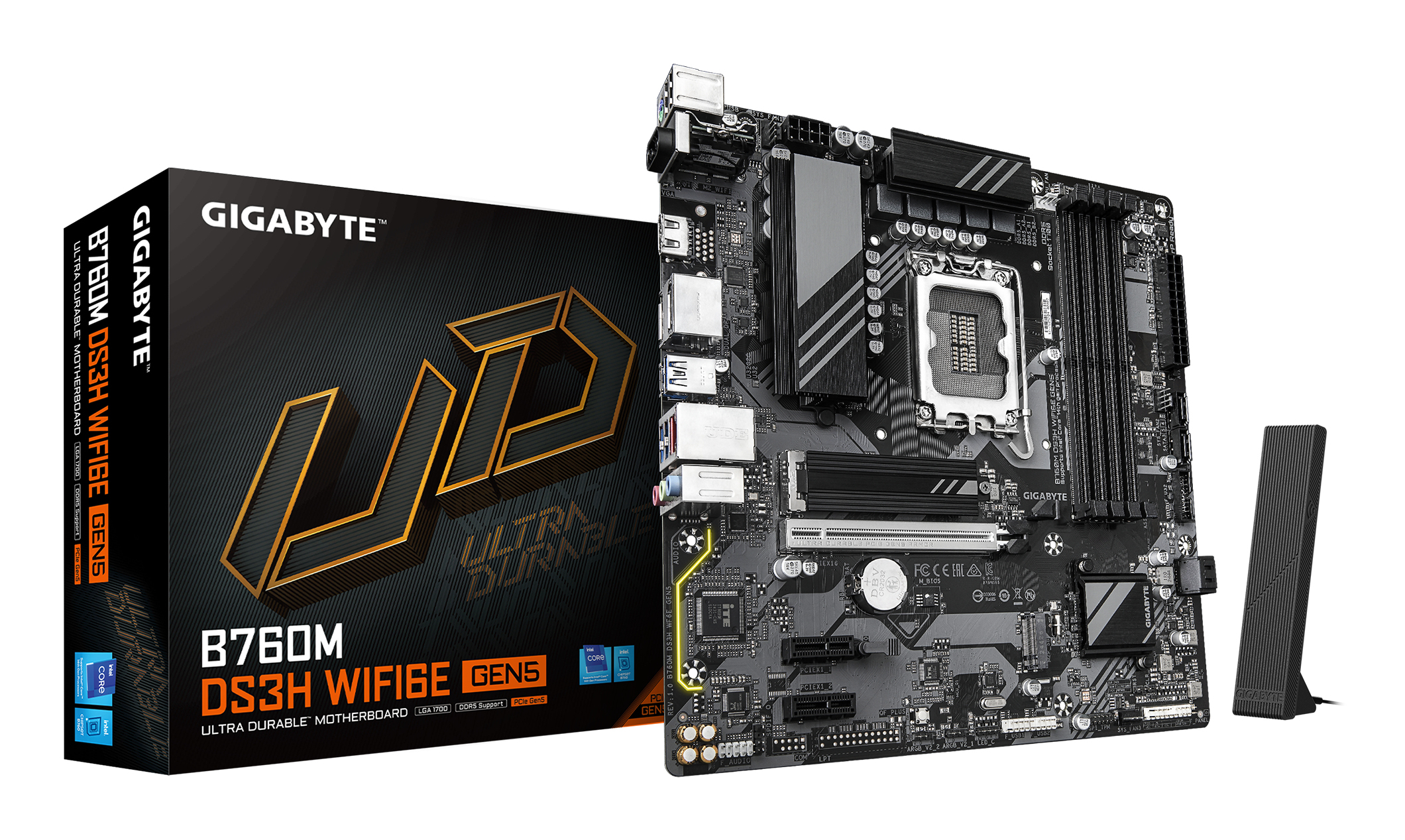 B760M DS3H WIFI6E GEN5 Carte Mère – Compatible avec les processeurs Intel Core 14e génération, VRM numérique 6+2+1 phases, jusqu’à 5600 MHz DDR5, 2 x M.2 PCIe 4.0, Wi-Fi 6E, LAN 2.5 GbE, USB 3.2 Gen2
