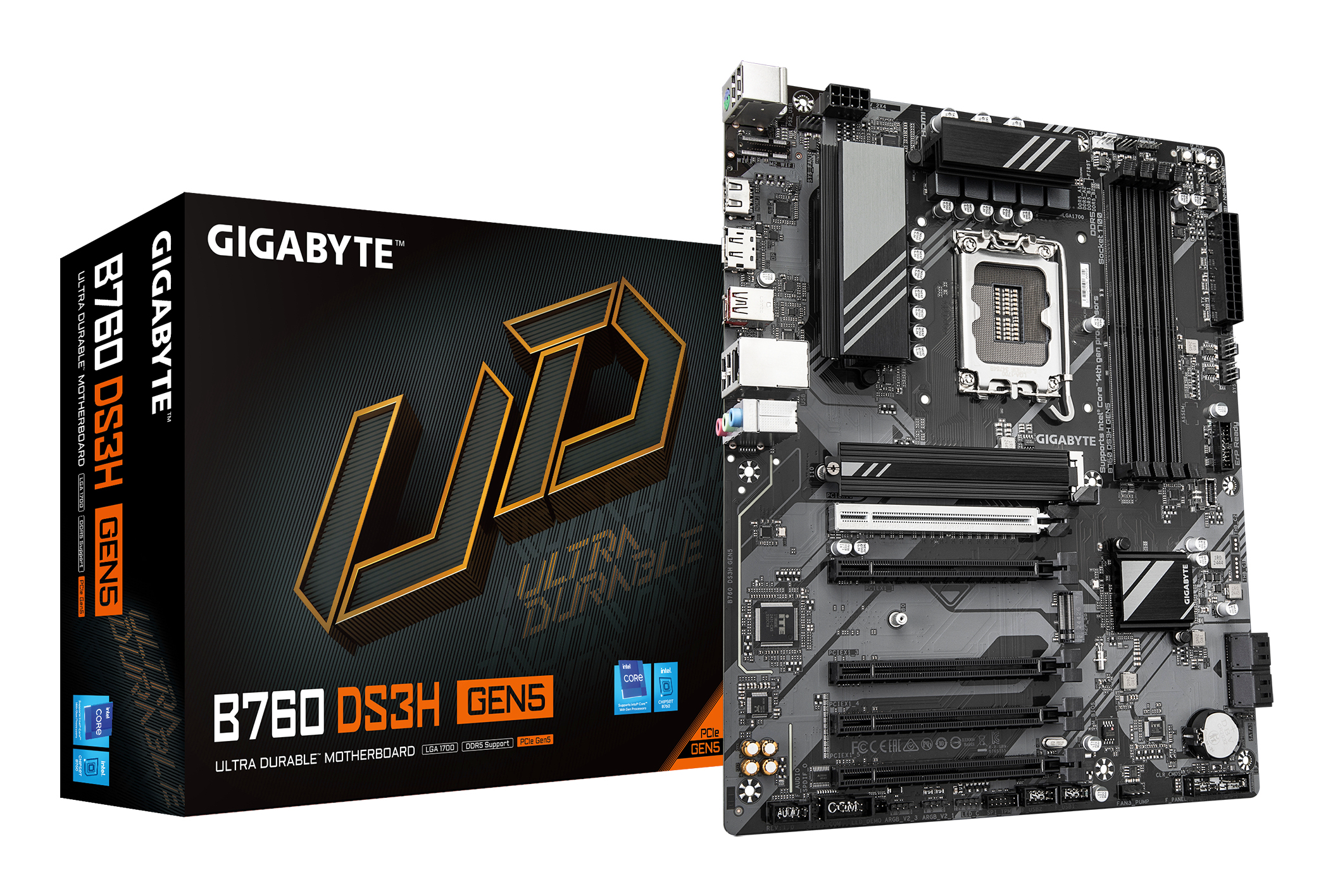 B760 DS3H GEN5 Carte Mère – Compatible avec les processeurs Intel Core 14e génération, VRM numérique 8+2+1 phases, jusqu’à 5600 MHz DDR5, 2 x M.2 PCIe 4.0, LAN 1 GbE, USB 3.2 Gen 2x2