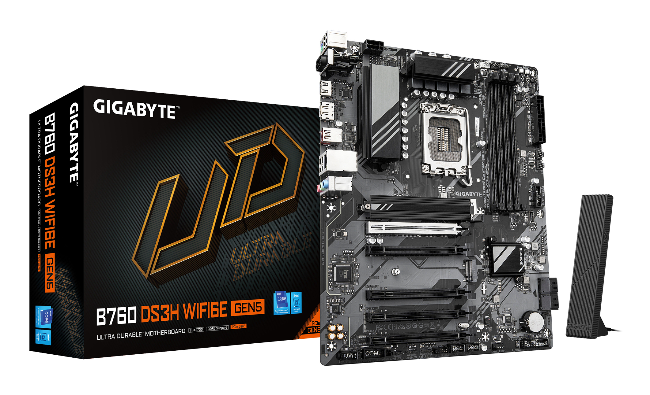 B760 DS3H WIFI6E GEN5 Carte Mère – Compatible avec processeurs Intel Core 14e génération, VRM numérique 8+2+1 phases, jusqu’à 5600 MHz DDR5, 2xPCIe 4.0 M.2, Wi-Fi 6E, LAN 1 GbE, USB 3.2 Gen 2x2