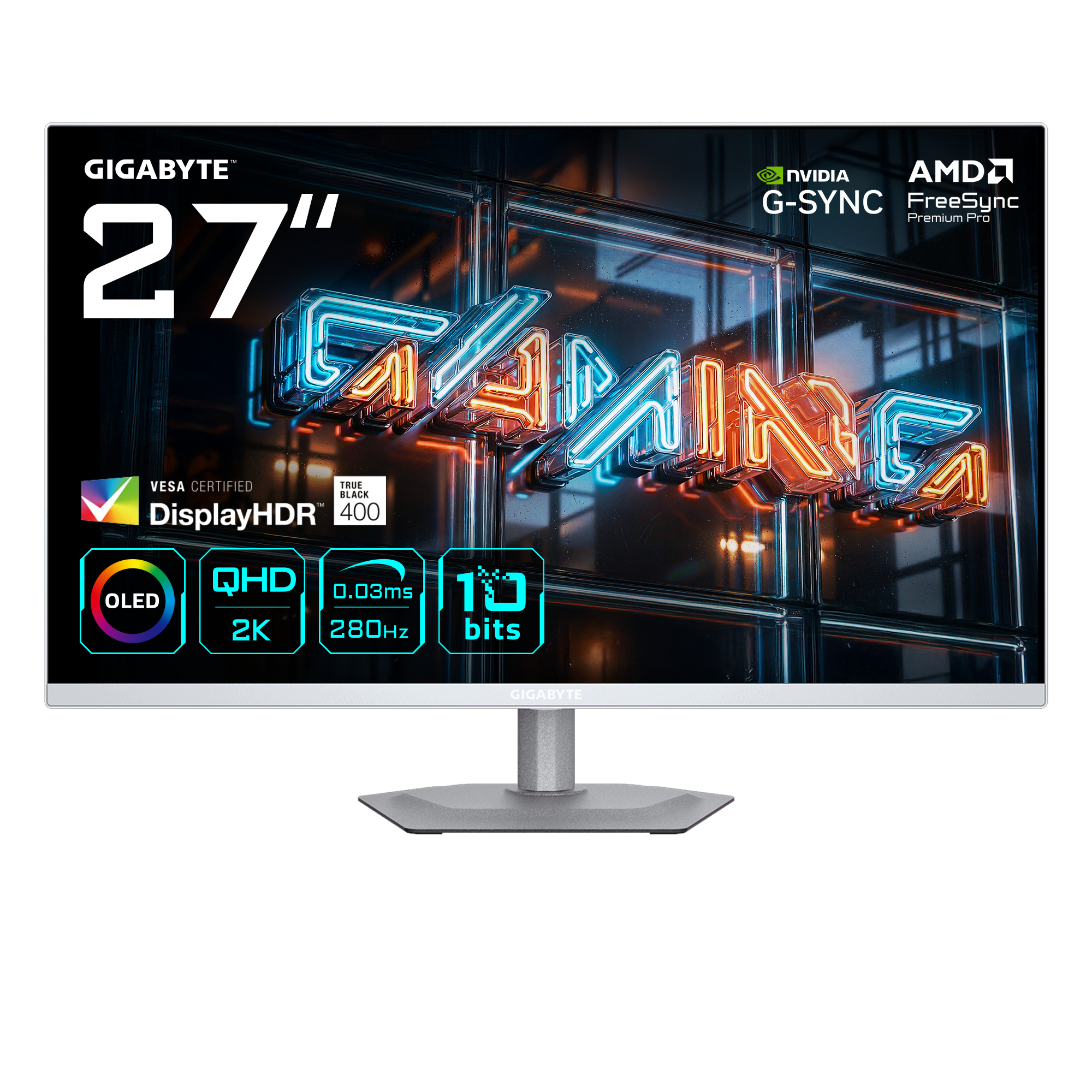 MO27Q2A ICE 27” OLED 2K QHD Gaming Monitor - 2560 x 1440, 280Hz, 0.03ms, 250 cd/m², FreeSync Premium Pro, DisplayHDR True Black 400, HDMI 2.1, Displayport 1.4