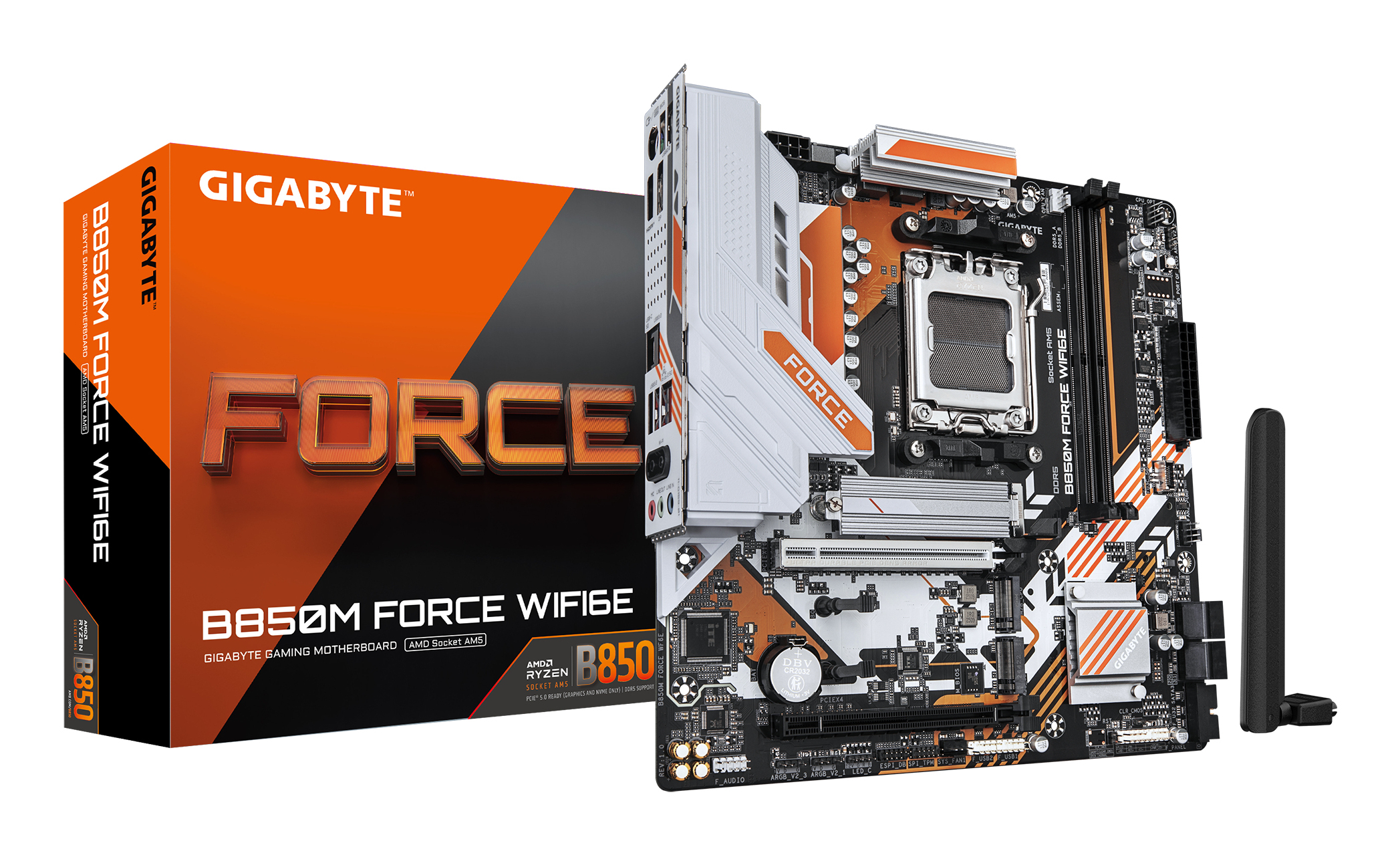 B850M FORCE WIFI6E Carte Mère – Compatible avec les processeurs AMD Ryzen série 9000, VRM numérique 8+2+2 phases, jusqu’à 9600 MHz DDR5 (OC), 1 x M.2 PCIe 5.0 + 2 x M.2 PCIe 4.0, Wi-Fi 6E, LAN 2.5 GbE, USB 3.2 Gen 2