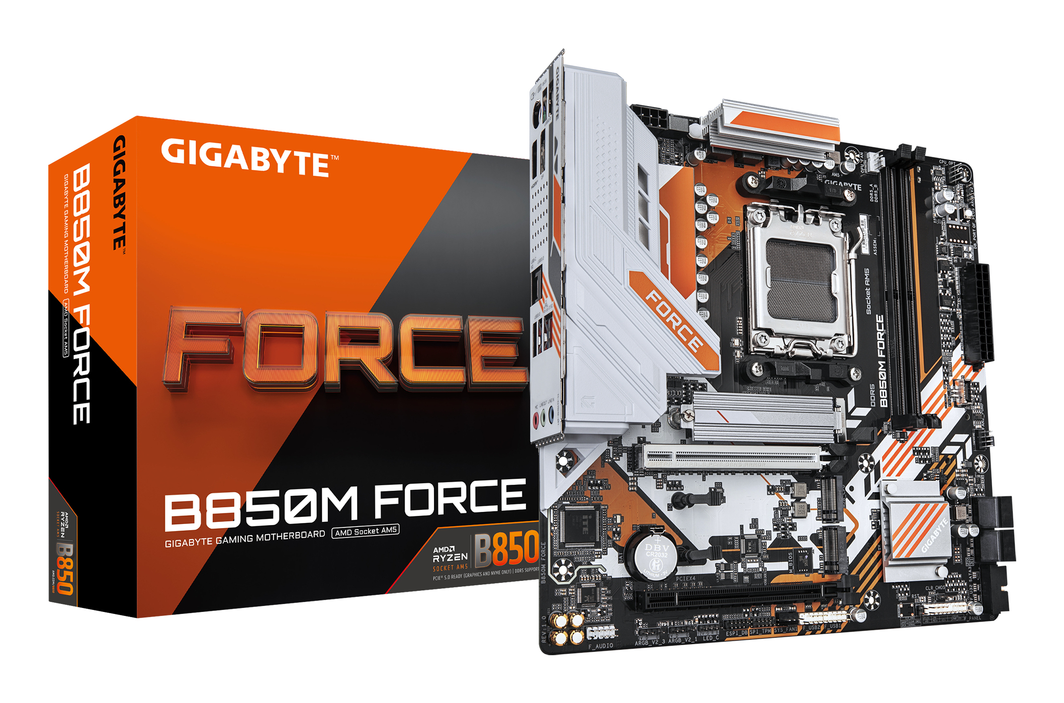 B850M FORCE Carte Mère – Compatible avec les processeurs AMD Ryzen série 9000, VRM numérique 8+2+2 phases, jusqu’à 9600 MHz DDR5 (OC), 1 x M.2 PCIe 5.0 + 2 x M.2 PCIe 4.0, LAN 2.5 GbE, USB 3.2 Gen 2