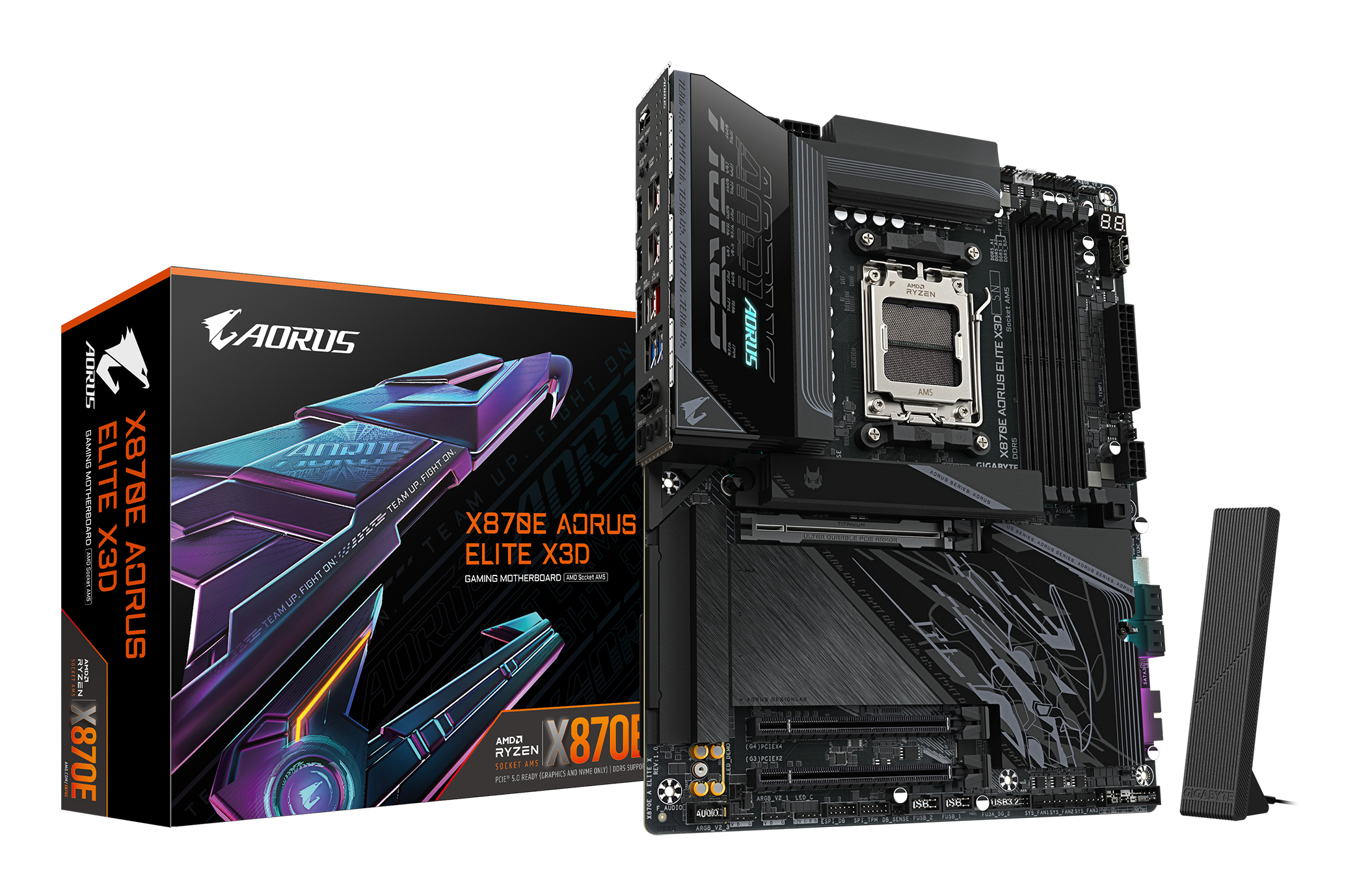 X870E AORUS ELITE X3D Carte Mère – Prend en charge les processeurs AMD Ryzen 9000, VRM numérique 16+2+2 phases, jusqu’à 9000 Hz DDR5 (OC), 2 x PCIe 5.0 + 2 x PCIe 4.0, Wi-Fi 7, LAN 5 GbE, USB 4
