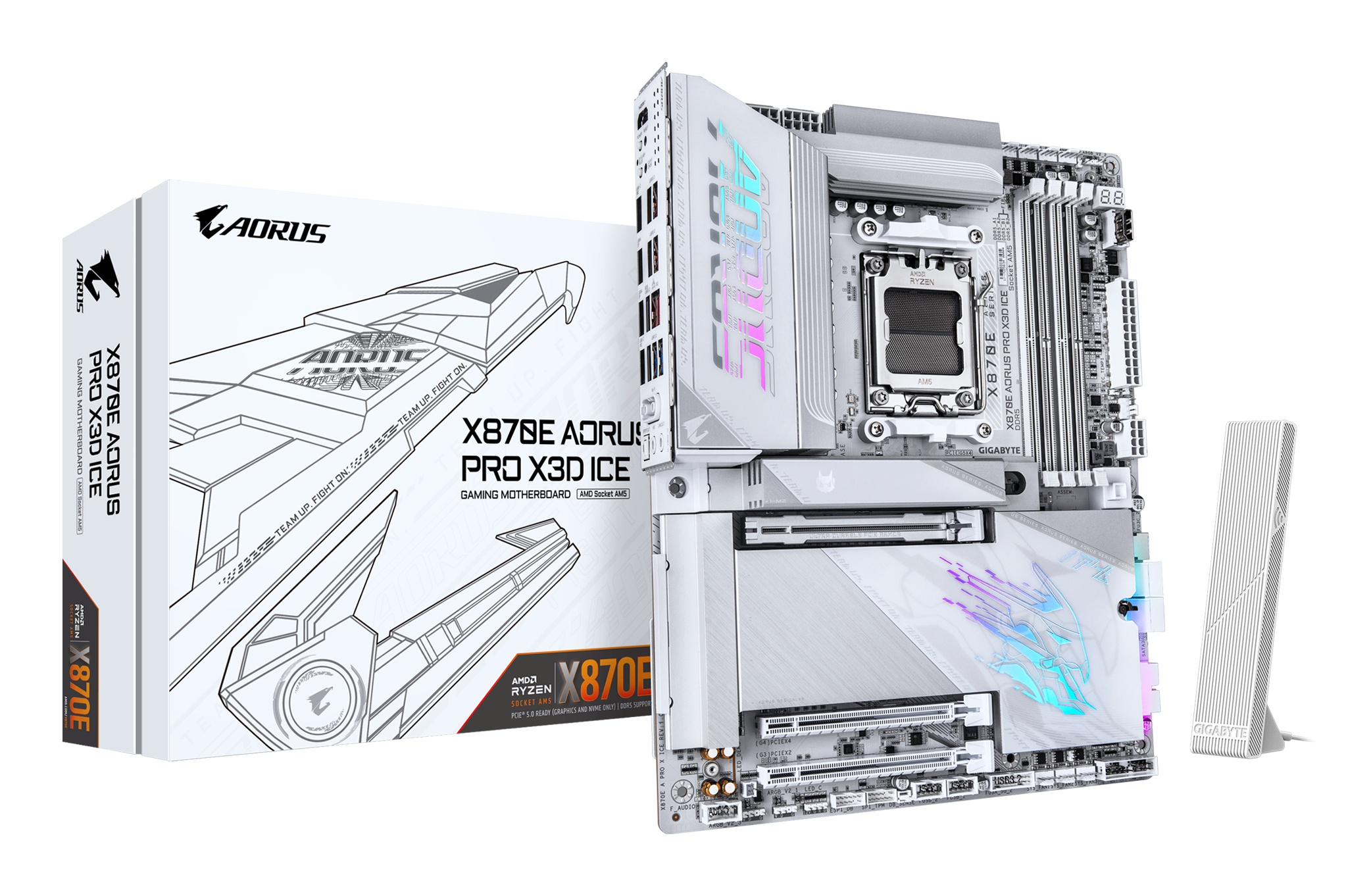 X870E AORUS PRO X3D ICE Carte Mère – Prend en charge les processeurs AMD Ryzen 9000, VRM numérique 18+2+2 phases, jusqu’à 9000 Hz DDR5 (OC), 2 x PCIe 5.0 + 2 x PCIe 4.0, Wi-Fi 7, LAN 5 GbE, USB 4