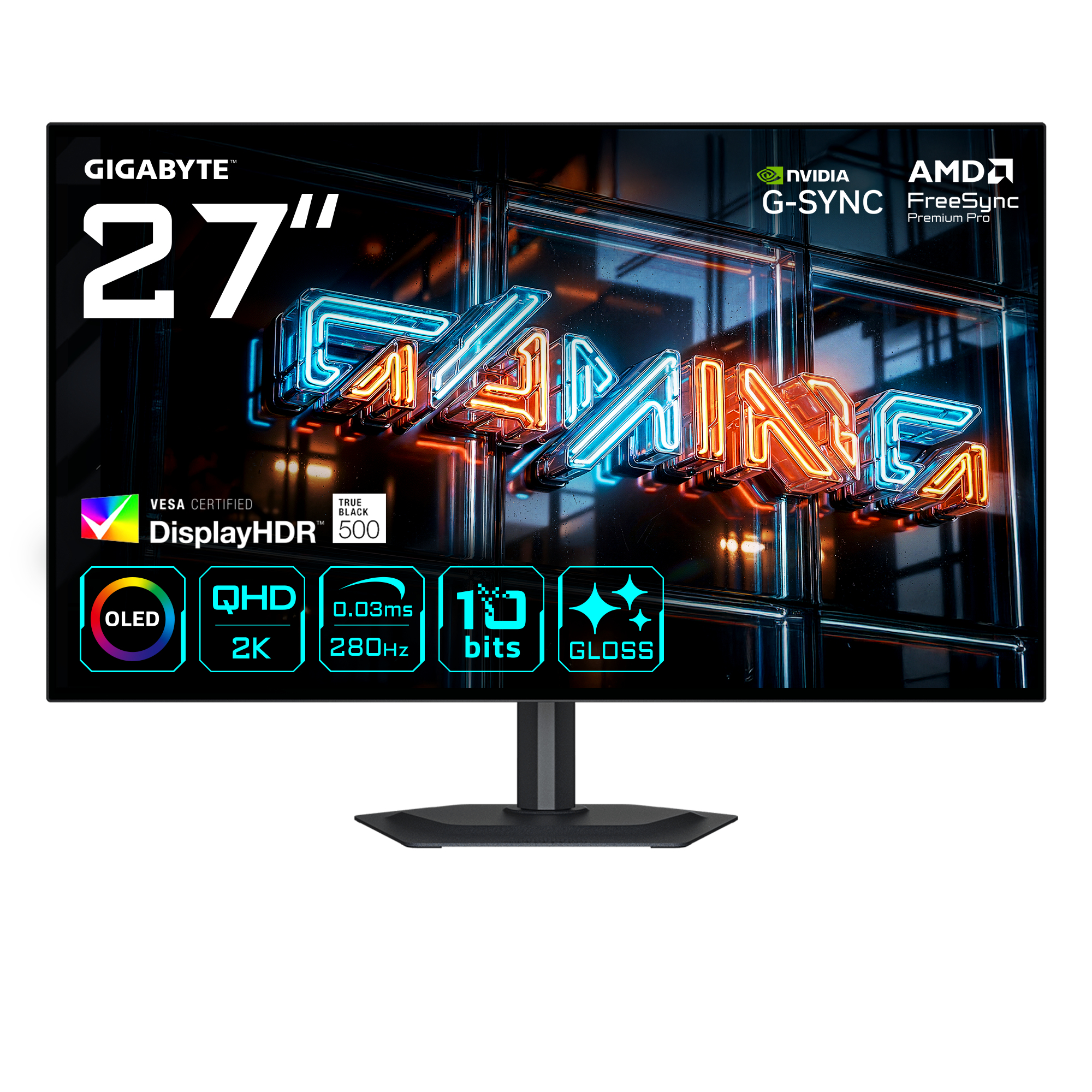 MO27Q28GR Moniteur Gaming WOLED Brillant 27” QHD - 2560 x 1440, 280Hz, 0.03ms, 335 cd/m², Display HDR True Black 500, HDMI 2.1, DisplayPort 1.4