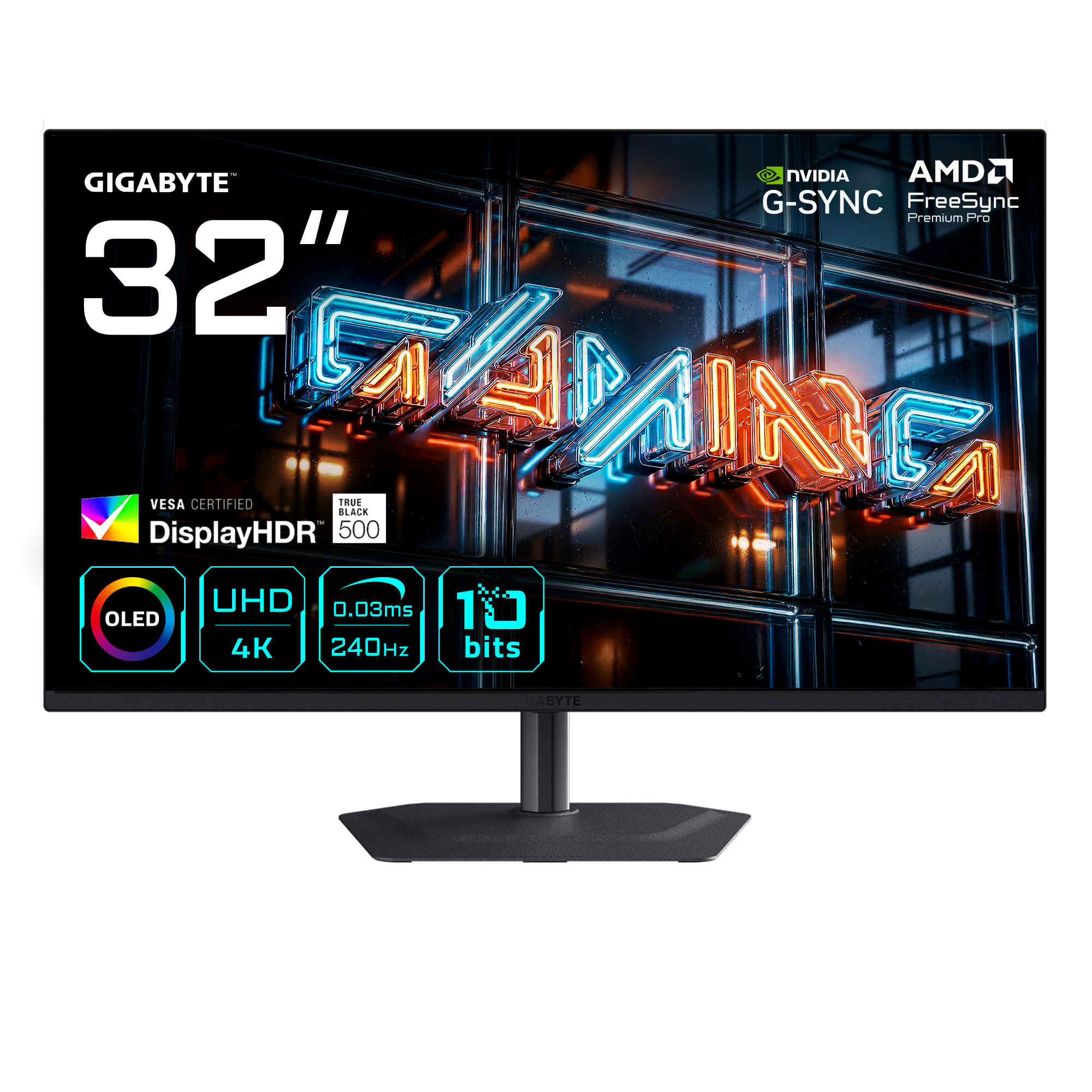 MO32U24 Moniteur Gaming OLED 32” 4K UHD - 3840 x 2160, 240Hz, 0.03ms, 300 cd/m², G-Sync Compatible, FreeSync Premium Pro, Display HDR True Black 500, HDMI 2.1, DisplayPort 1.4